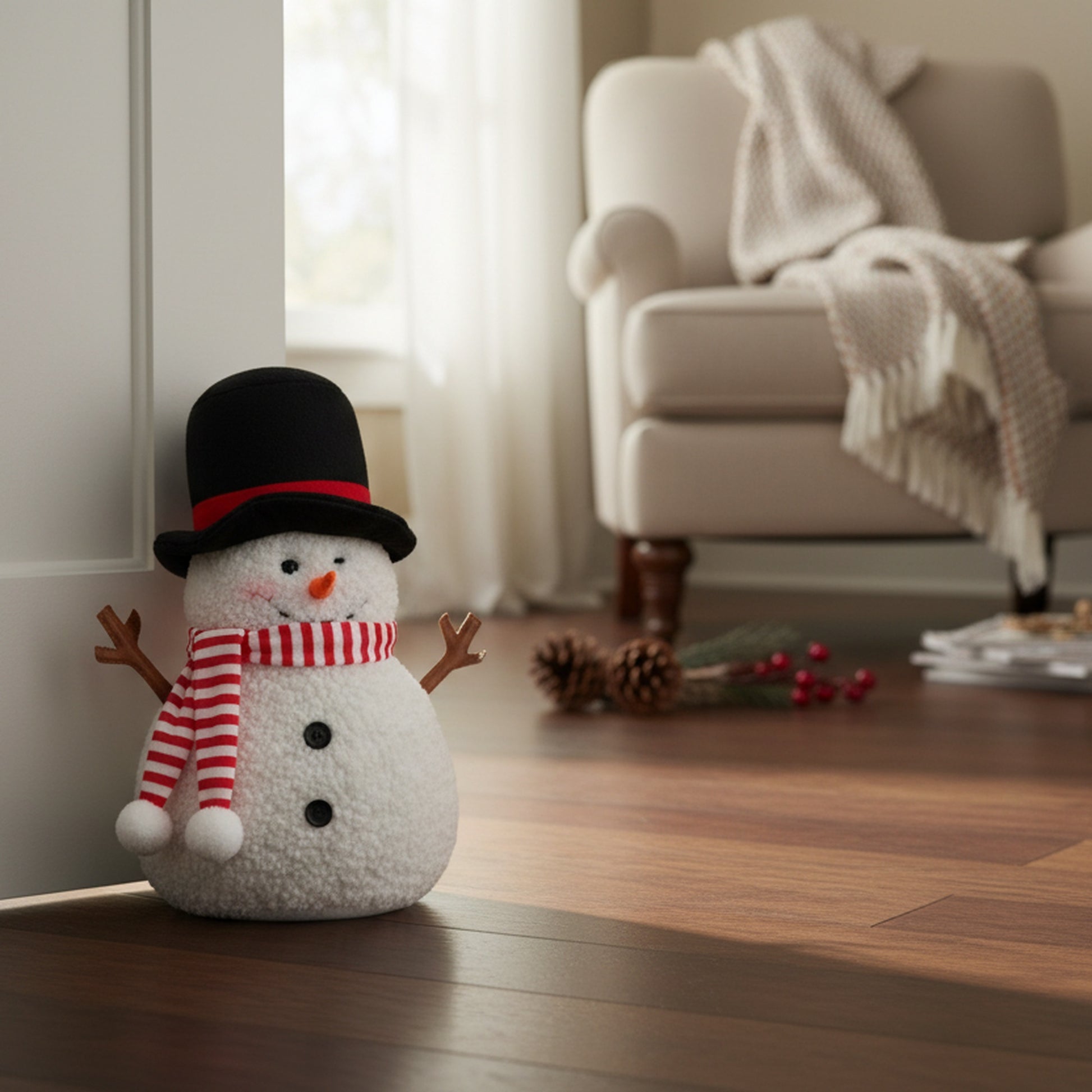 Door Stopper Snowman with Striped Scarf, Christmas, Door Stopper, Holiday Decor
