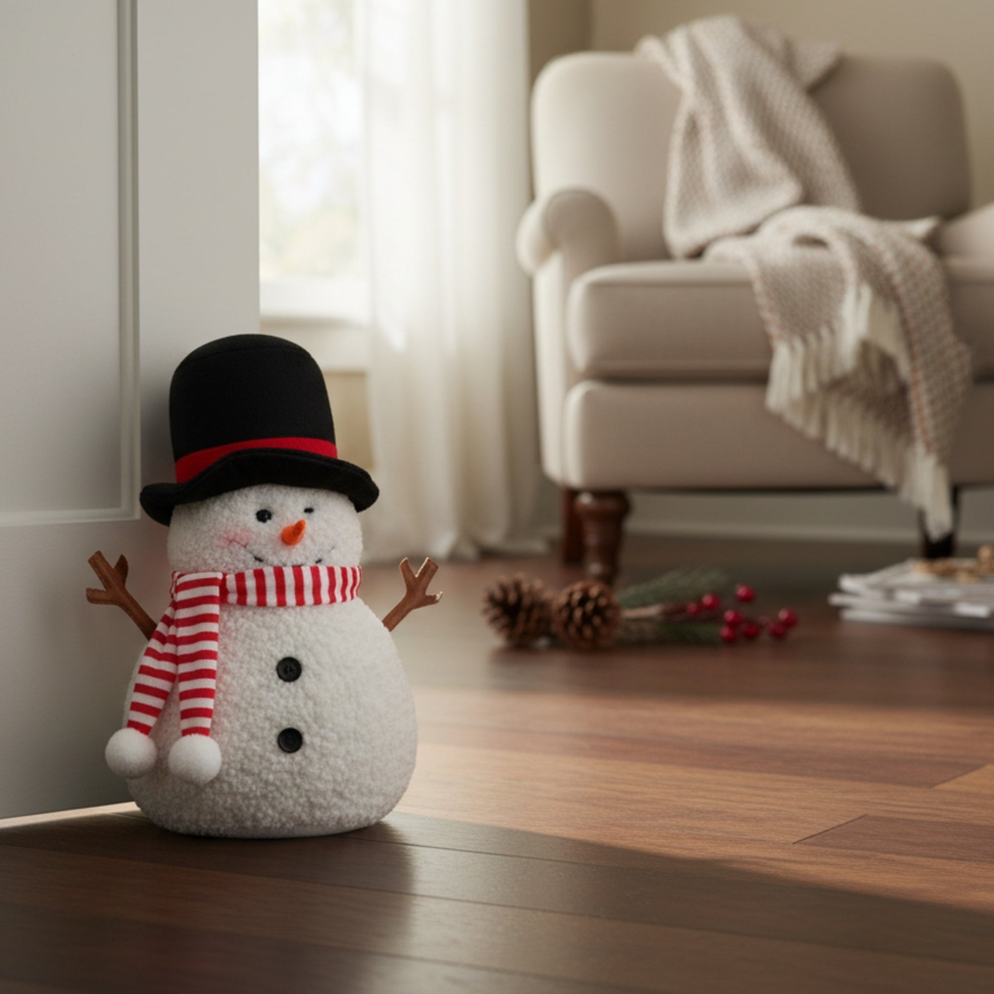 Door Stopper Snowman with Striped Scarf, Christmas, Door Stopper, Holiday Decor