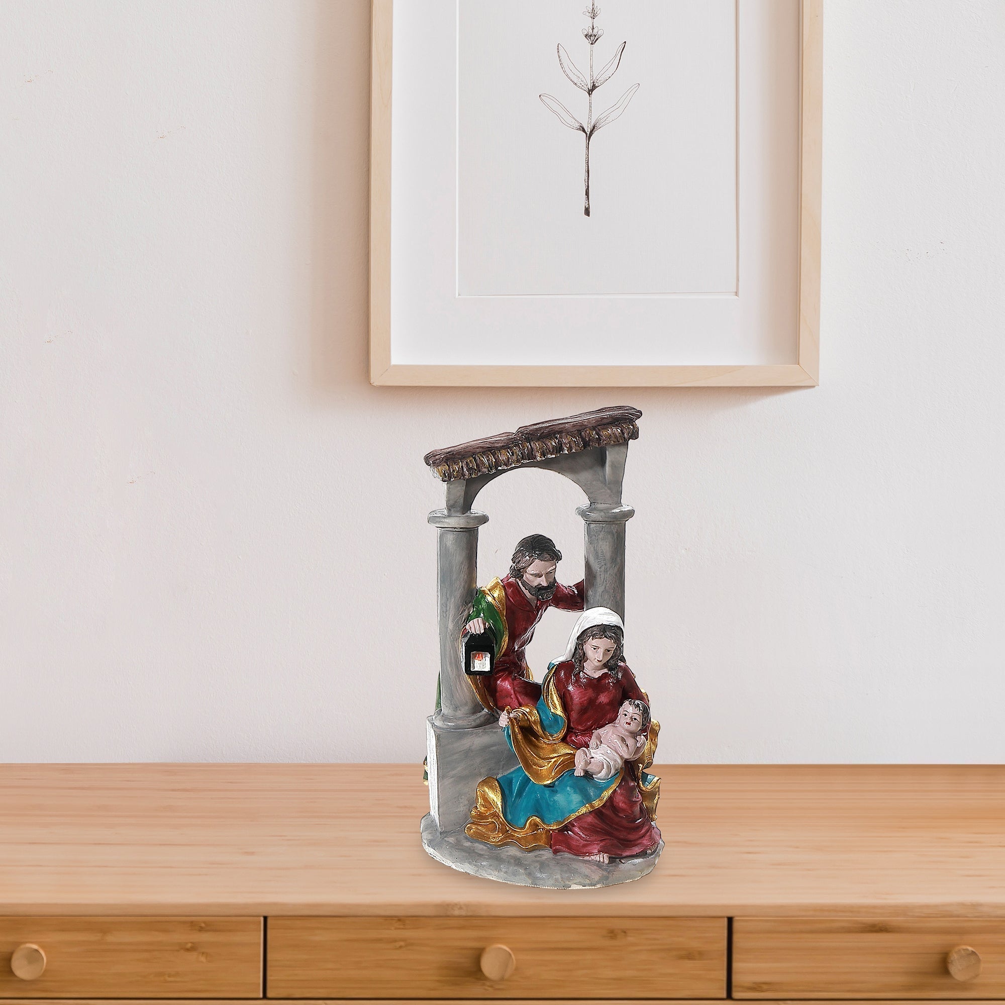 Polyresin Nativity Scene Figurine 9.9", Religious Christmas Decoration, Nativity Tabletop Decor