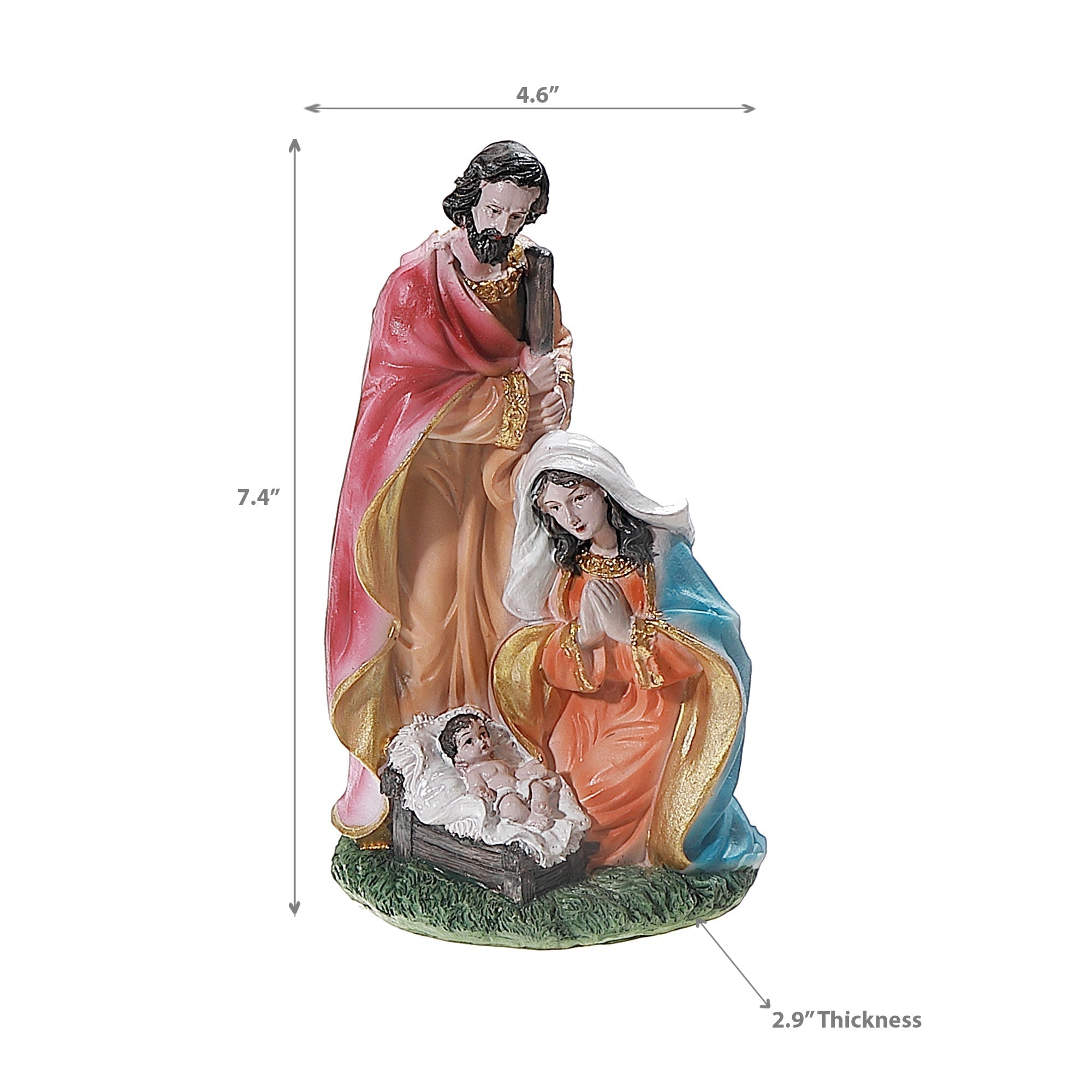 Polyresin Holy Family Nativity Figurine 7.4", Religious Christmas Decoration, Nativity Tabletop Decor