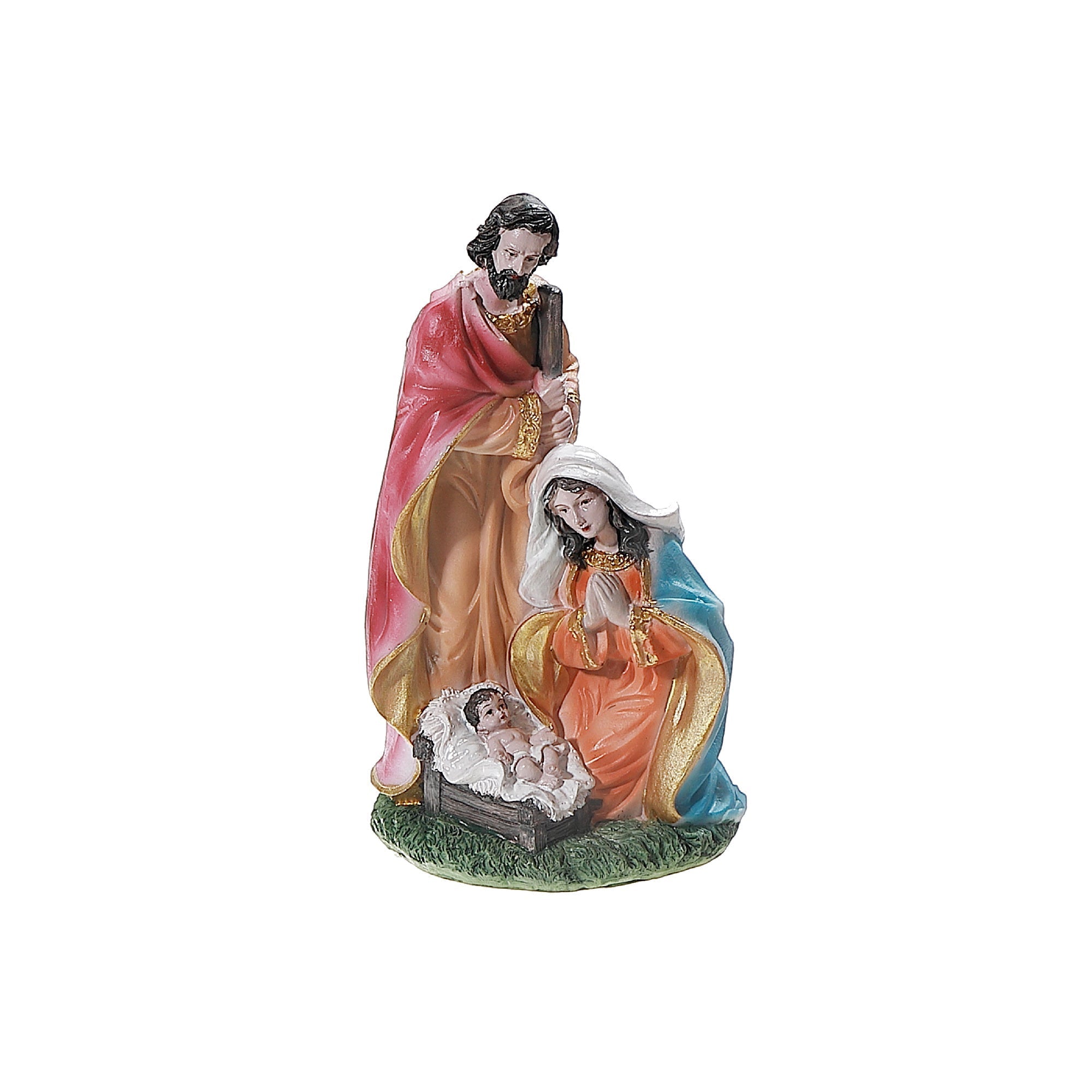 Polyresin Holy Family Nativity Figurine 7.4", Religious Christmas Decoration, Nativity Tabletop Decor