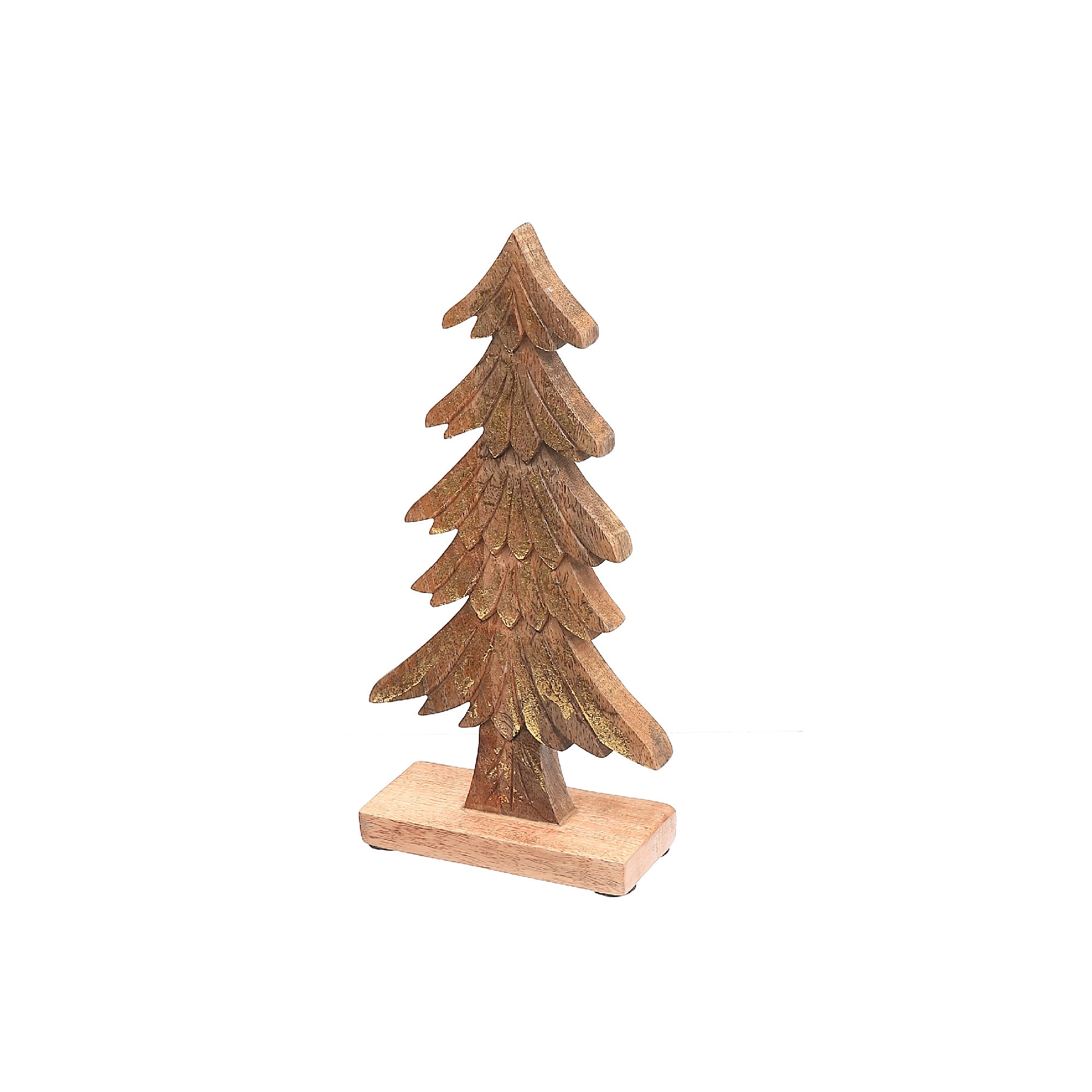 Mango Wood Carved Tree Stand Burnt Finish Decorative Wooden Christmas Tree Base