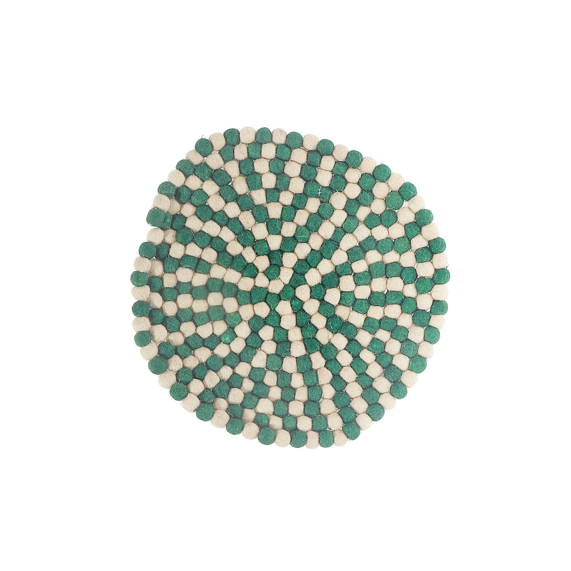 Round Felt Ball Trivet Green & Beige – Christmas Table Accessory, Holiday Kitchen Decor, Festive Hot Pad