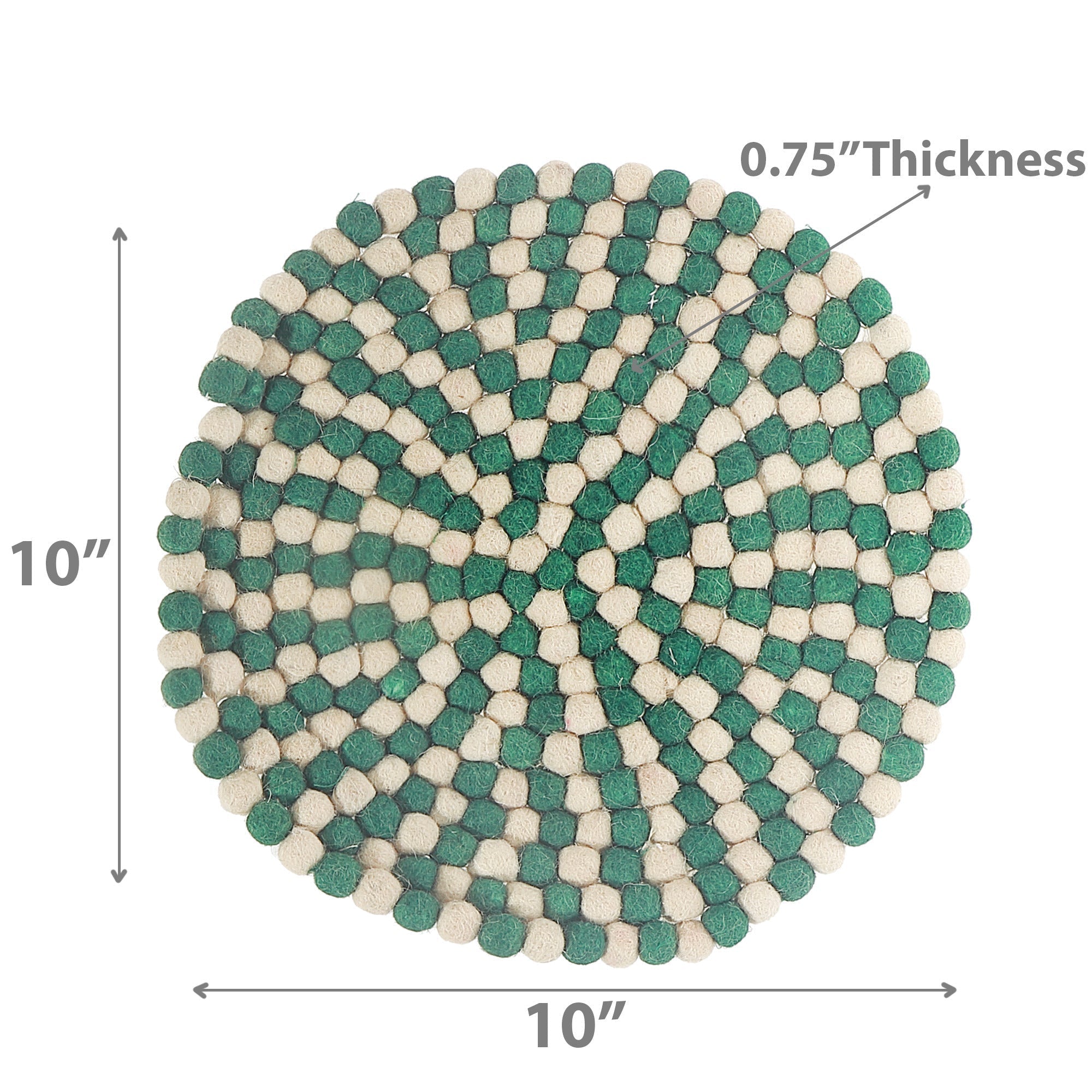 Round Felt Ball Trivet Green & Beige – Christmas Table Accessory, Holiday Kitchen Decor, Festive Hot Pad