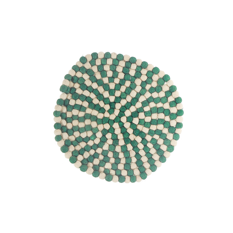 Round Felt Ball Trivet (Green & Beige)
