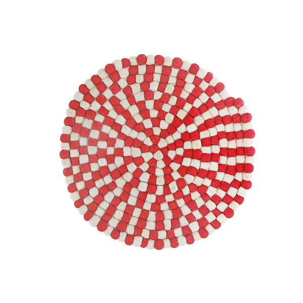 Round Felt Ball Trivet (Red & Beige)