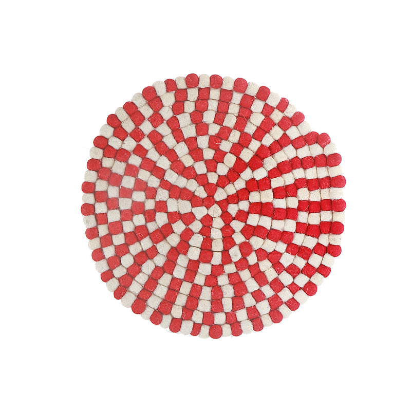 Round Felt Ball Trivet (Red & Beige)