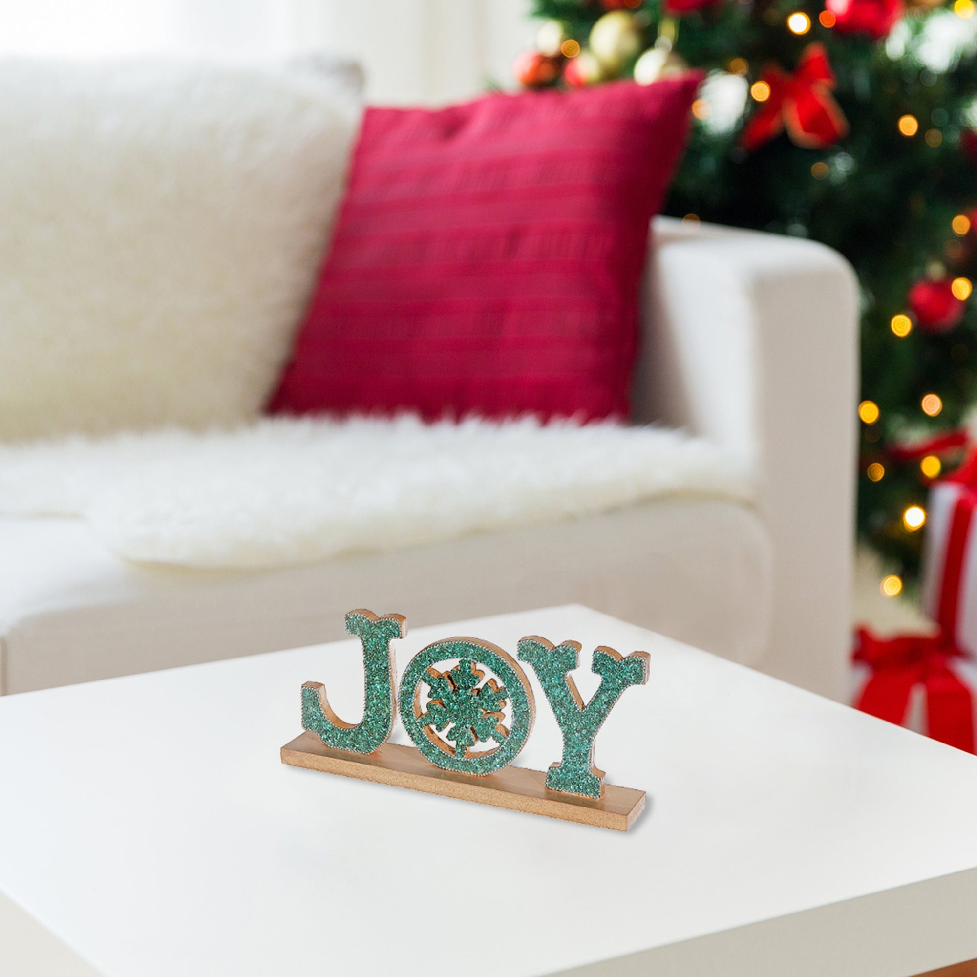 Wooden Beaded Joy Decor – Christmas Tabletop Decoration, Holiday Accent, Festive Winter Home Decor