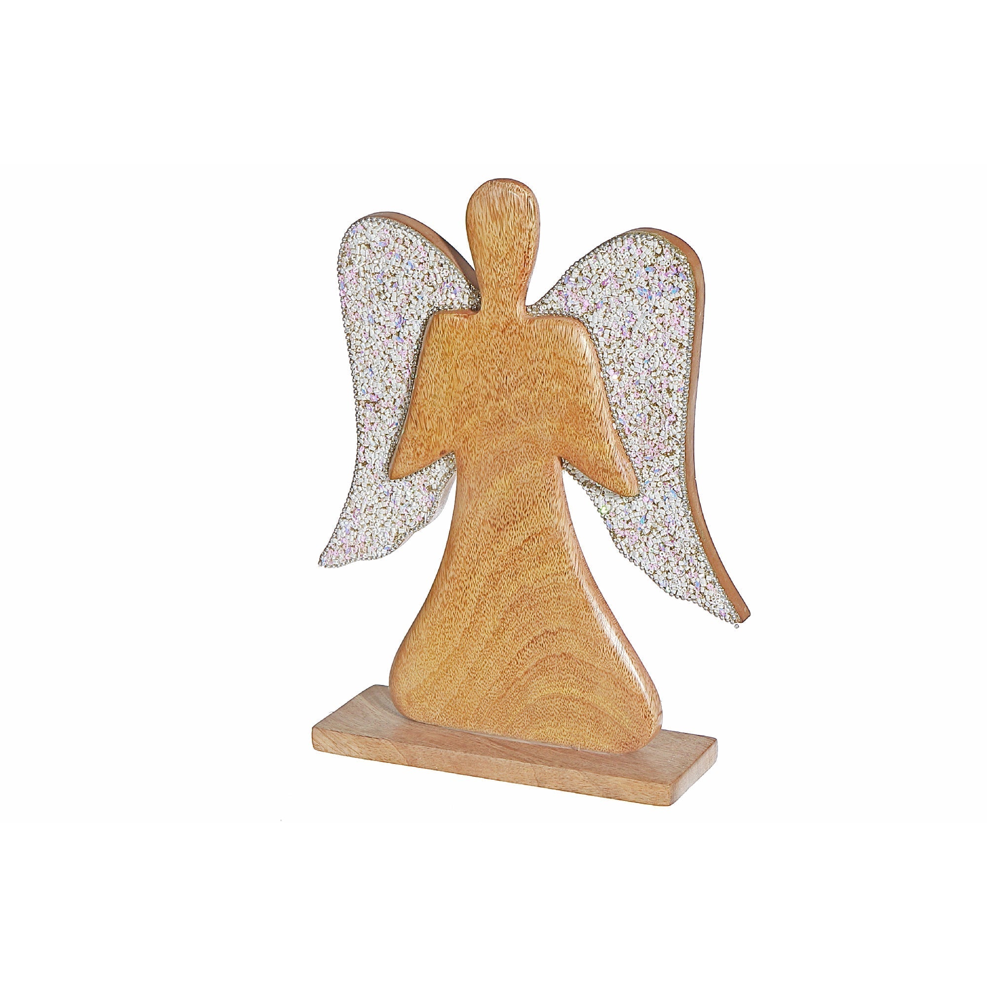Wooden Beaded Angel Decor White – Christmas Tabletop Decoration, Holiday Accent, Festive Winter Figurine