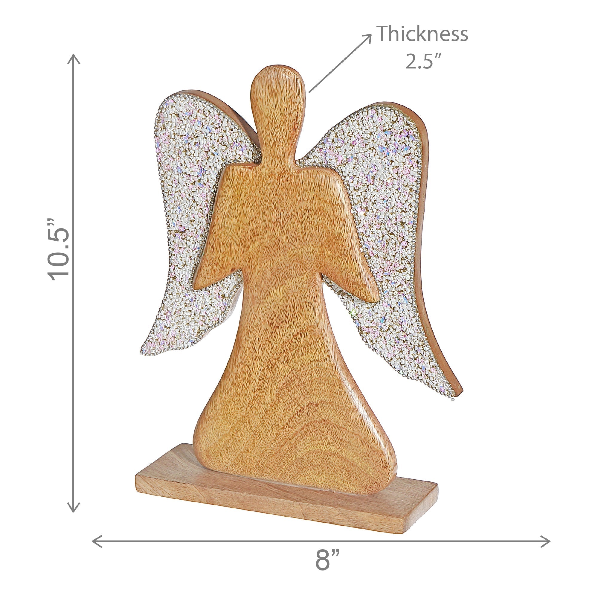 Wooden Beaded Angel Decor White – Christmas Tabletop Decoration, Holiday Accent, Festive Winter Figurine