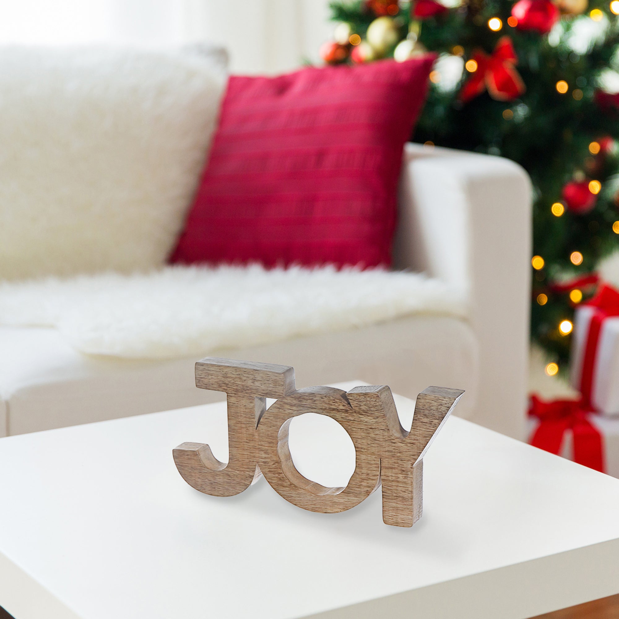 Wooden Joy Decor – Christmas Tabletop Decoration, Holiday Accent, Festive Winter Home Decor