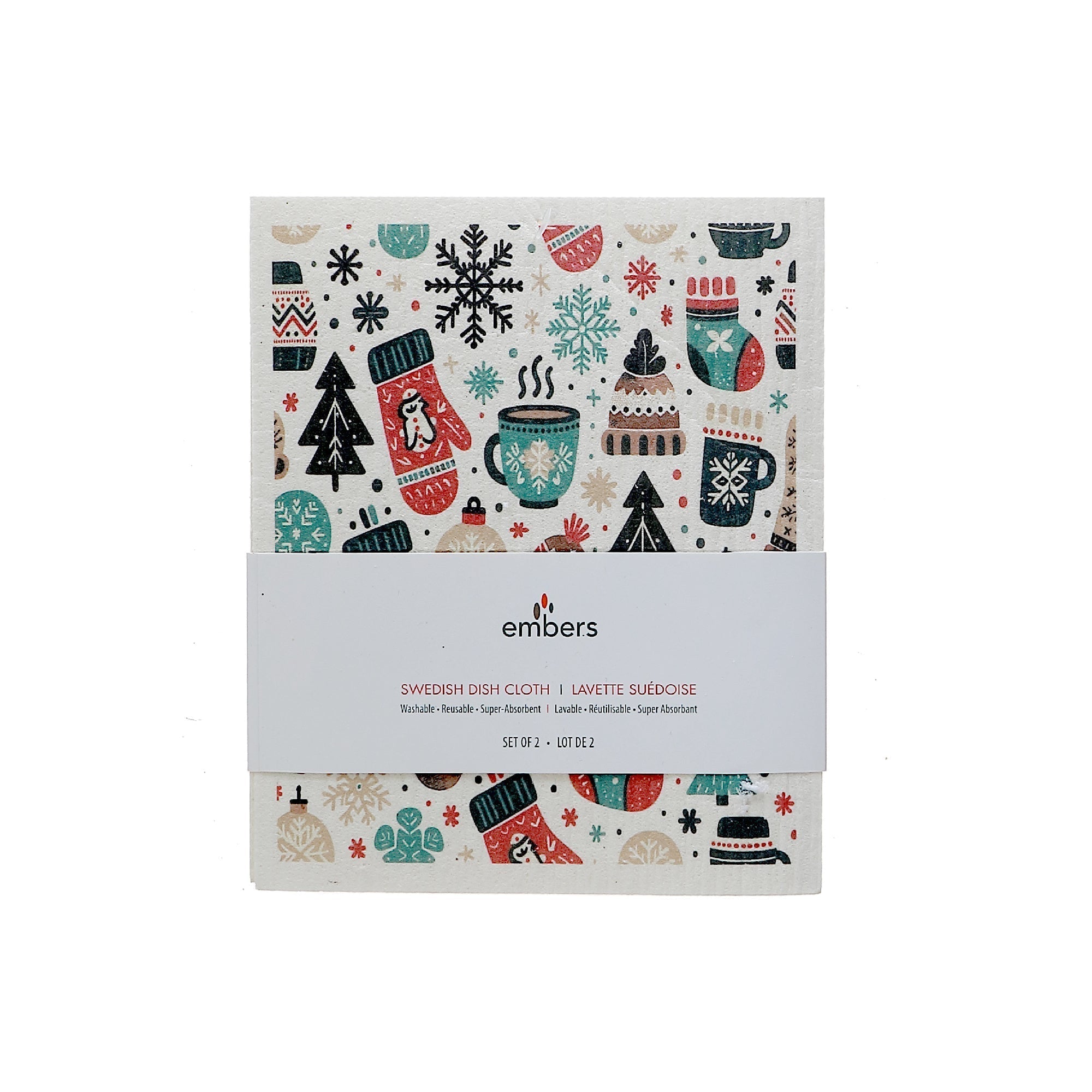 Swedish Dish Cloth Set of 2 with Mittens, Toque and Socks Design Assorted, Christmas Kitchen, Holiday Cleaning Cloths
