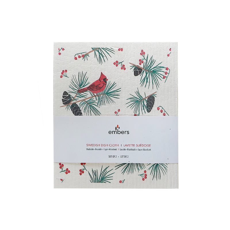 Swedish Dish Cloth Set Of 2 (Holly Berries And Cardinal) (Asstd) - Set of 2