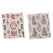 Swedish Dish Cloth Set of 2Tree and Ornaments Assorted, Christmas, Kitchen Towel, Holiday Decor- Set of 2