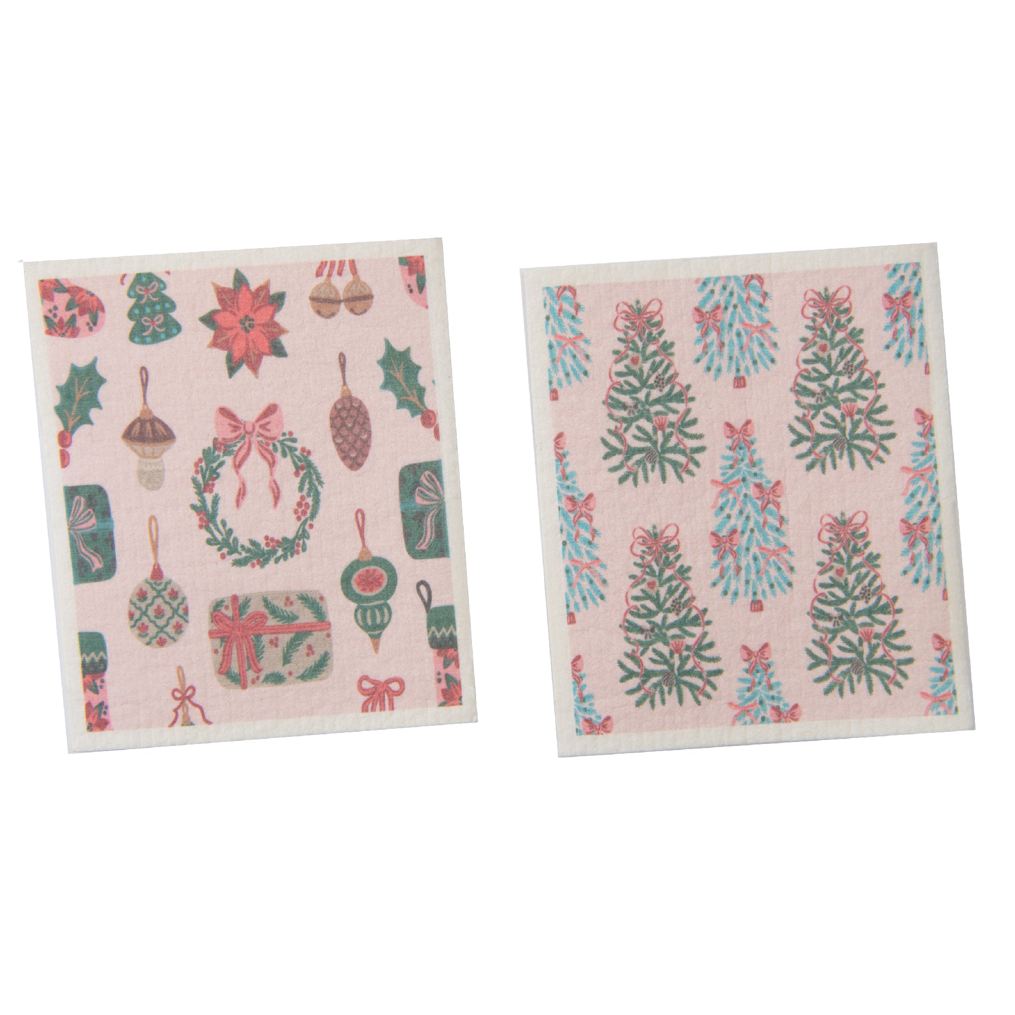 Swedish Dish Cloth Set of 2Tree and Ornaments Assorted, Christmas, Kitchen Towel, Holiday Decor- Set of 2