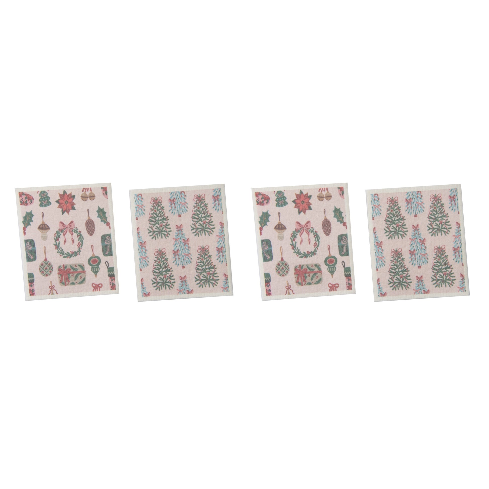 Swedish Dish Cloth Set of 2Tree and Ornaments Assorted, Christmas, Kitchen Towel, Holiday Decor- Set of 2