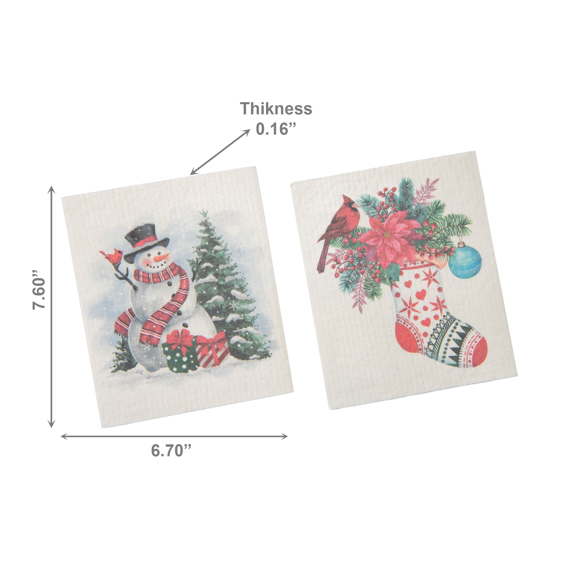 Swedish Dish Cloth Set of 2Stocking and Snowman Assorted, Christmas, Kitchen Towel, Holiday Decor- Set of 2