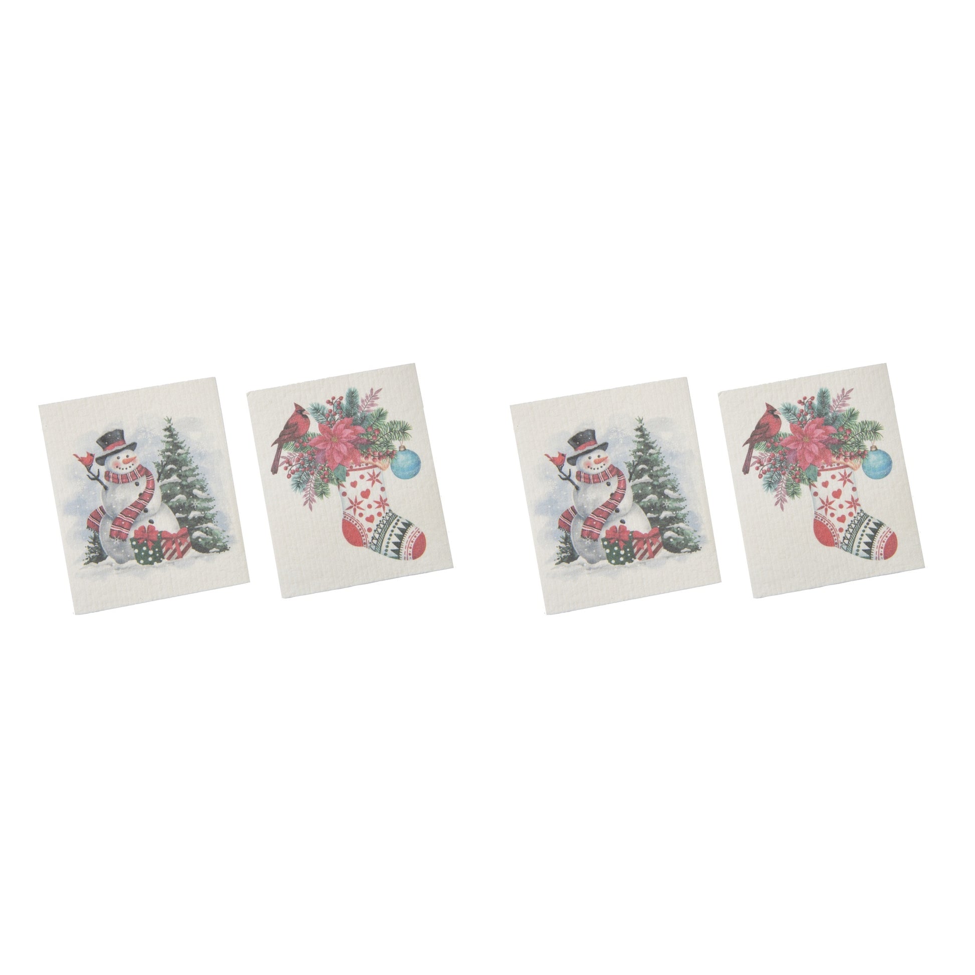 Swedish Dish Cloth Set of 2Stocking and Snowman Assorted, Christmas, Kitchen Towel, Holiday Decor- Set of 2