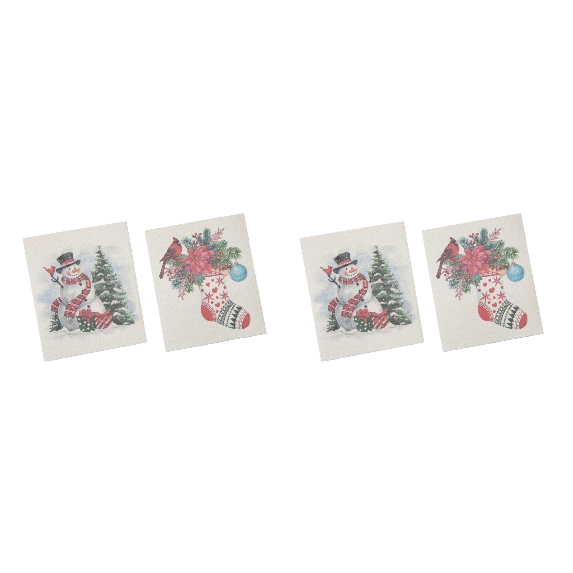 Swedish Dish Cloth Set of 2Stocking and Snowman Assorted, Christmas, Kitchen Towel, Holiday Decor- Set of 2