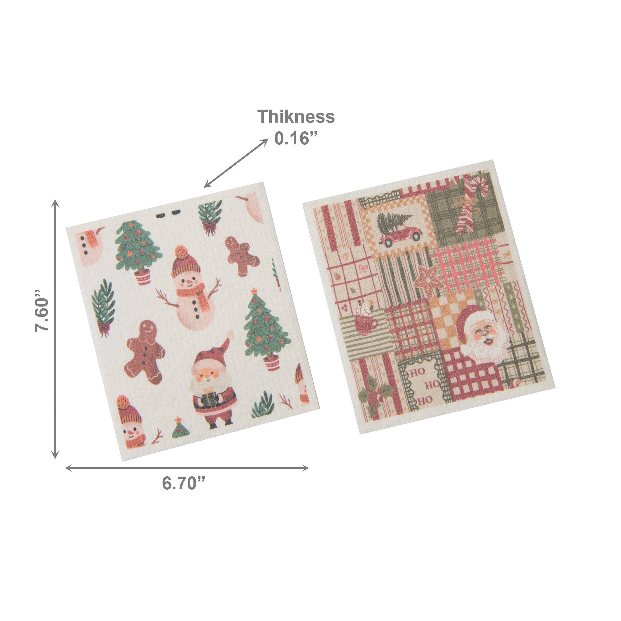 Swedish Dish Cloth Set of 2Christmas Icons and Quilt Assorted, Christmas, Kitchen Towel, Holiday Decor- Set of 2