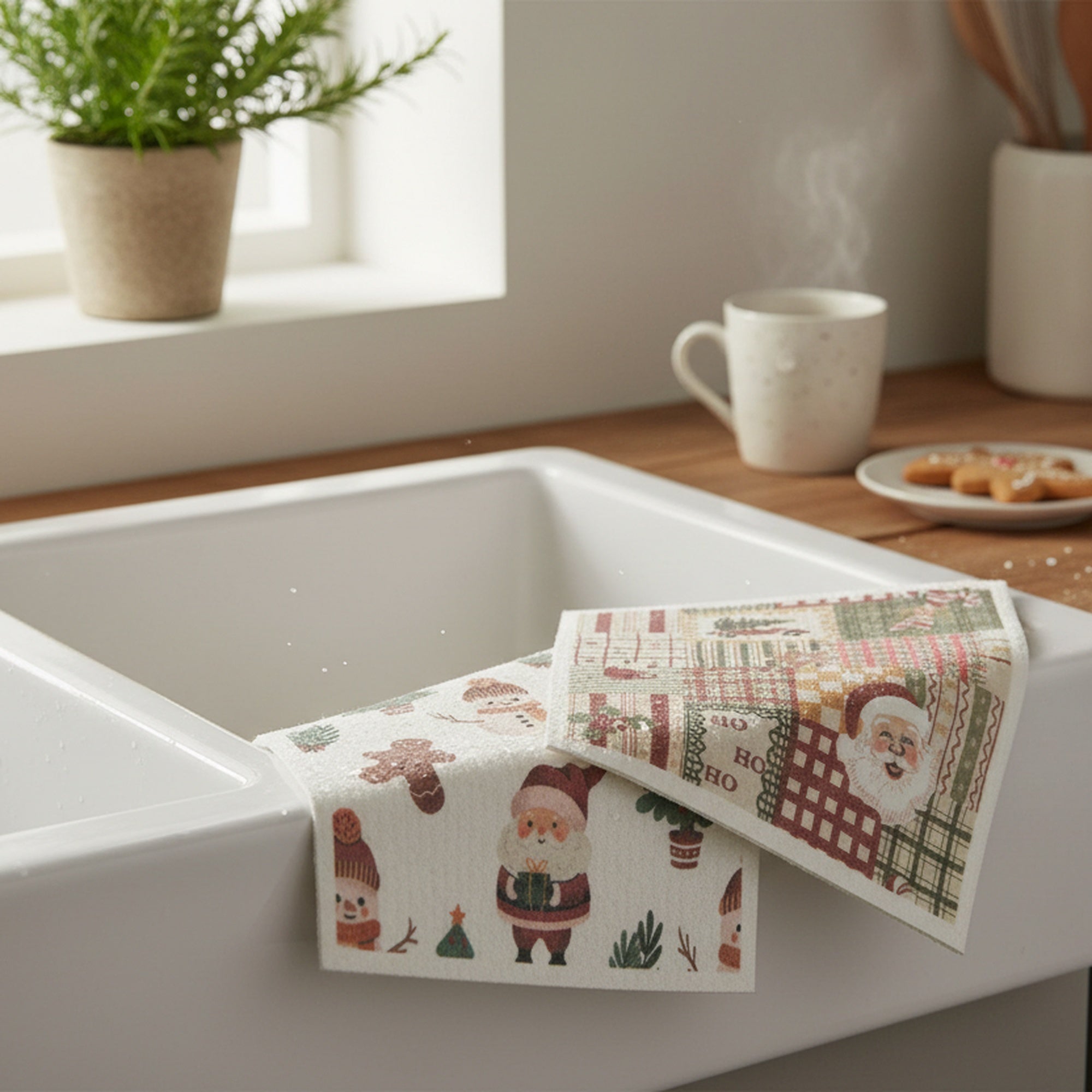 Swedish Dish Cloth Set of 2Christmas Icons and Quilt Assorted, Christmas, Kitchen Towel, Holiday Decor- Set of 2