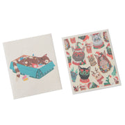Swedish Dish Cloth Set of 2Festive Cats Assorted, Kitchen Towel, Holiday Decor- Set of 2