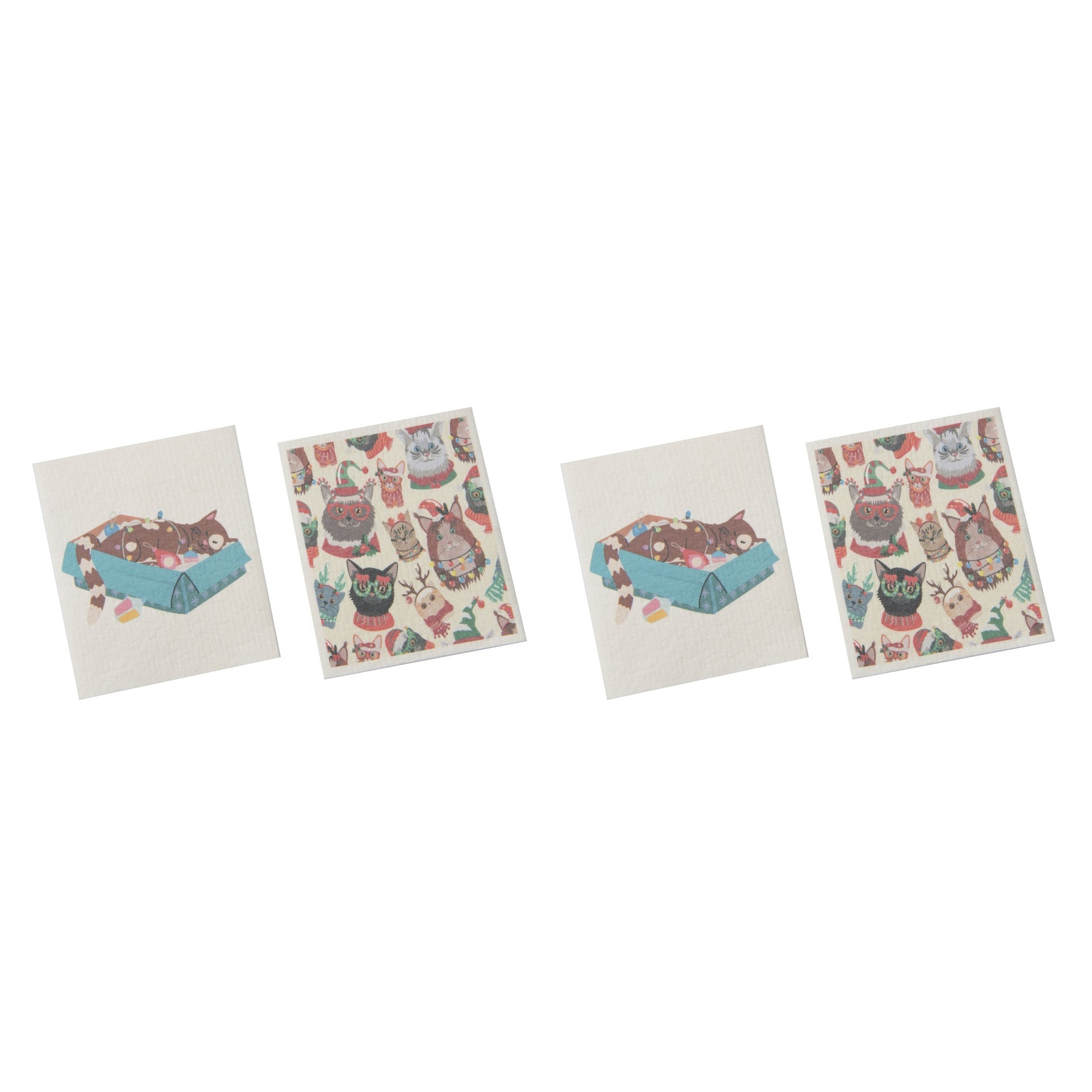 Swedish Dish Cloth Set of 2Festive Cats Assorted, Kitchen Towel, Holiday Decor- Set of 2