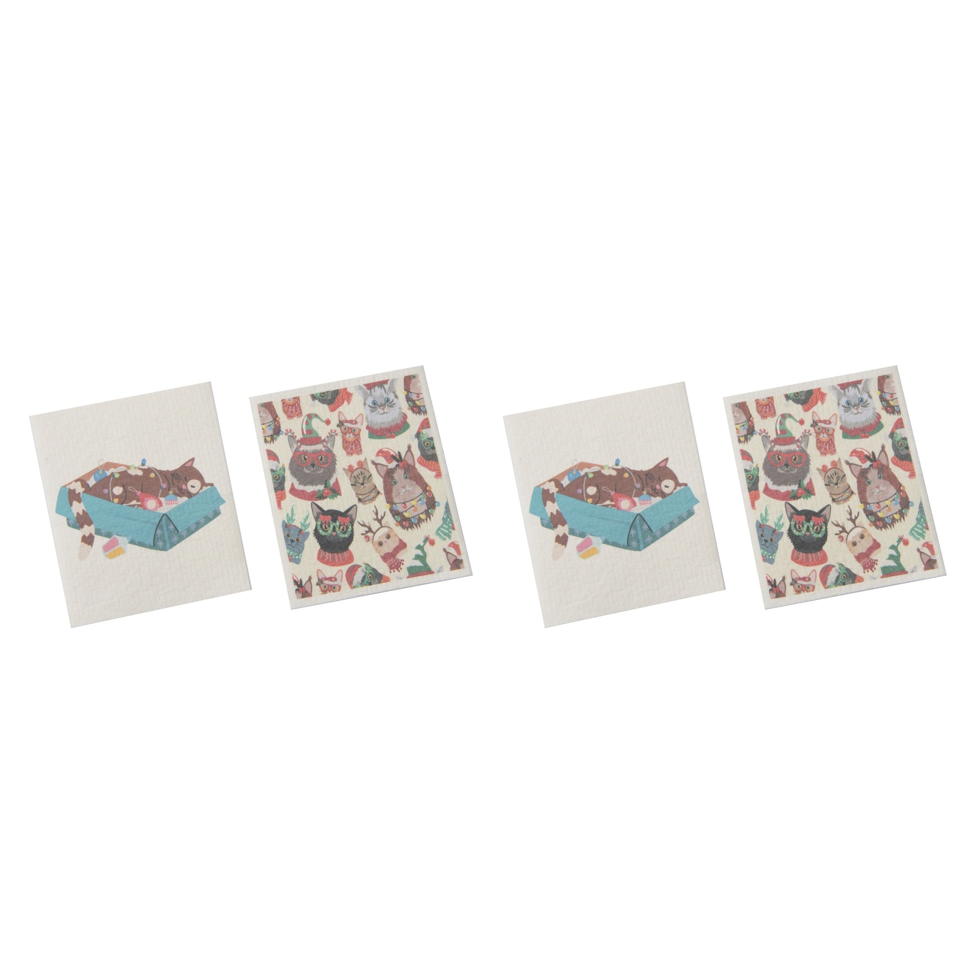Swedish Dish Cloth Set of 2Festive Cats Assorted, Kitchen Towel, Holiday Decor- Set of 2