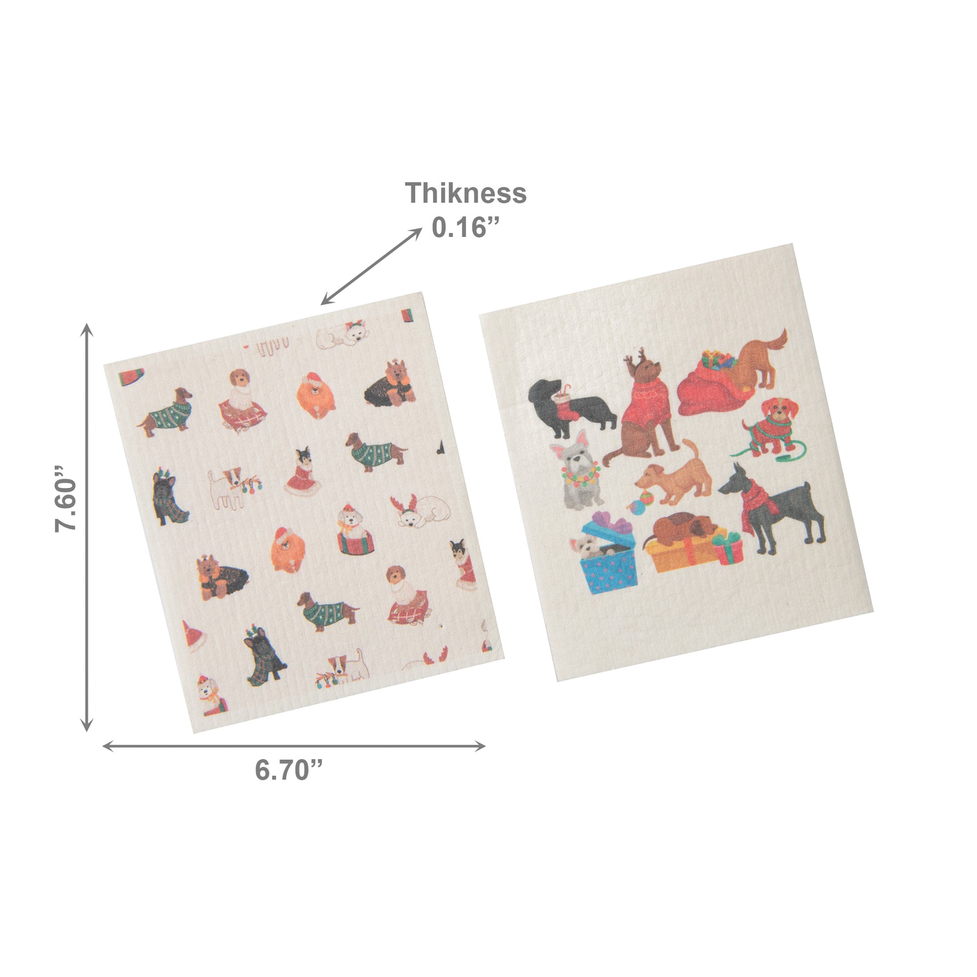 Swedish Dish Cloth Set of 2Festive Dogs Assorted, Kitchen Towel, Holiday Decor- Set of 2