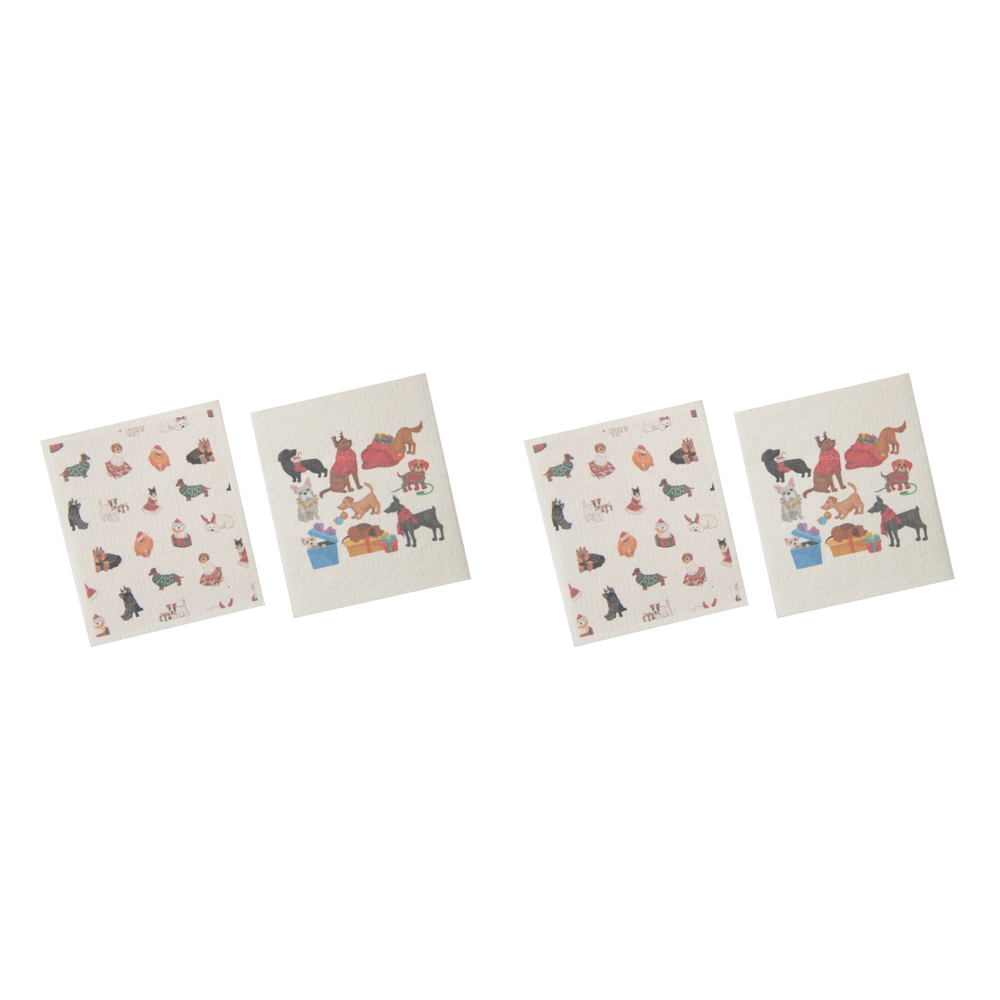 Swedish Dish Cloth Set of 2Festive Dogs Assorted, Kitchen Towel, Holiday Decor- Set of 2