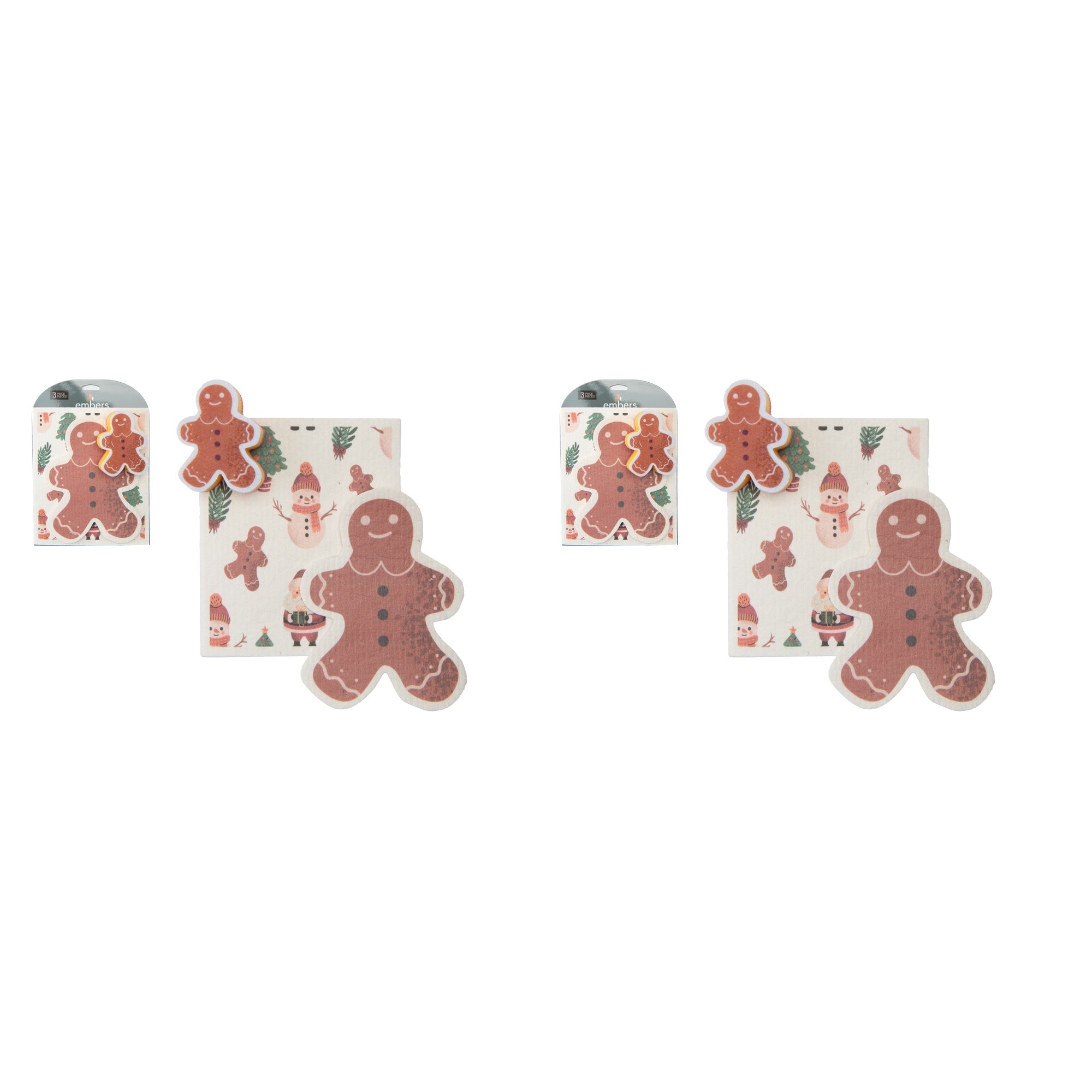 3 Piece Cleaning Set Dish Cloth & Sponge Gingerbread Man, Christmas, Kitchen Towel, Holiday Decor- Set of 2