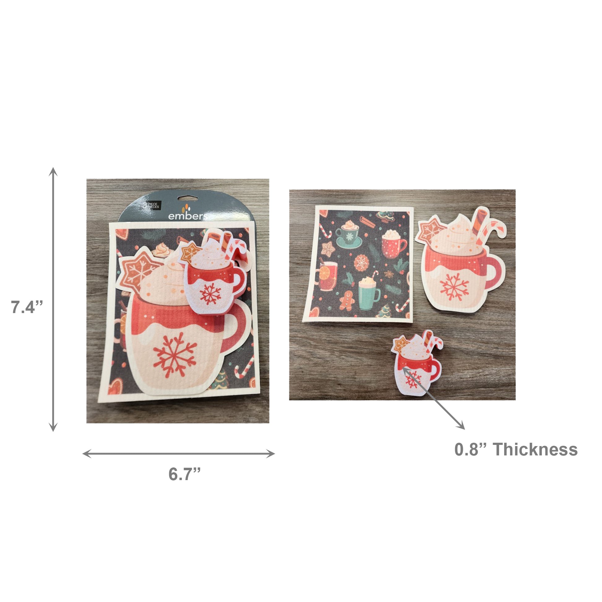 3 Piece Cleaning Set Dish Cloth & Sponge Hot Chocolate, Christmas, Kitchen Towel, Holiday Decor- Set of 2
