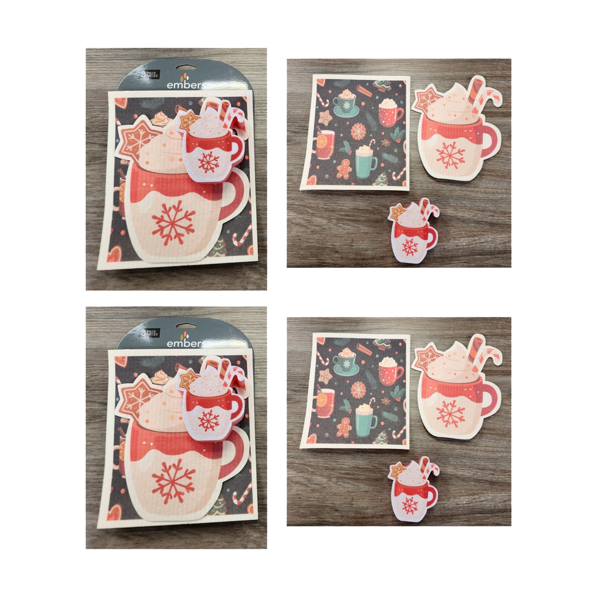 3 Piece Cleaning Set Dish Cloth & Sponge Hot Chocolate, Christmas, Kitchen Towel, Holiday Decor- Set of 2