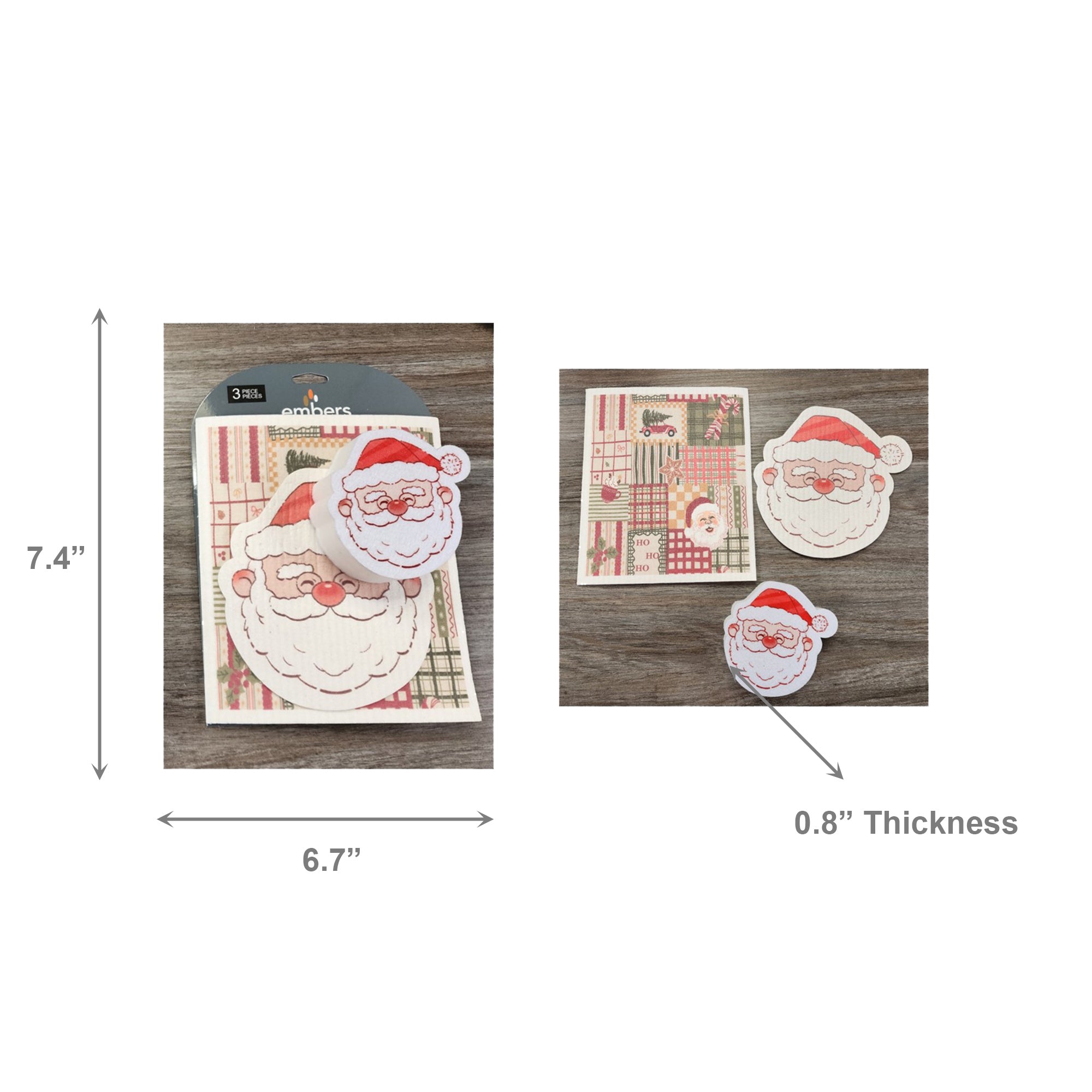 3 Piece Cleaning Set Dish Cloth & Sponge Santa, Christmas, Kitchen Towel, Holiday Decor- Set of 2