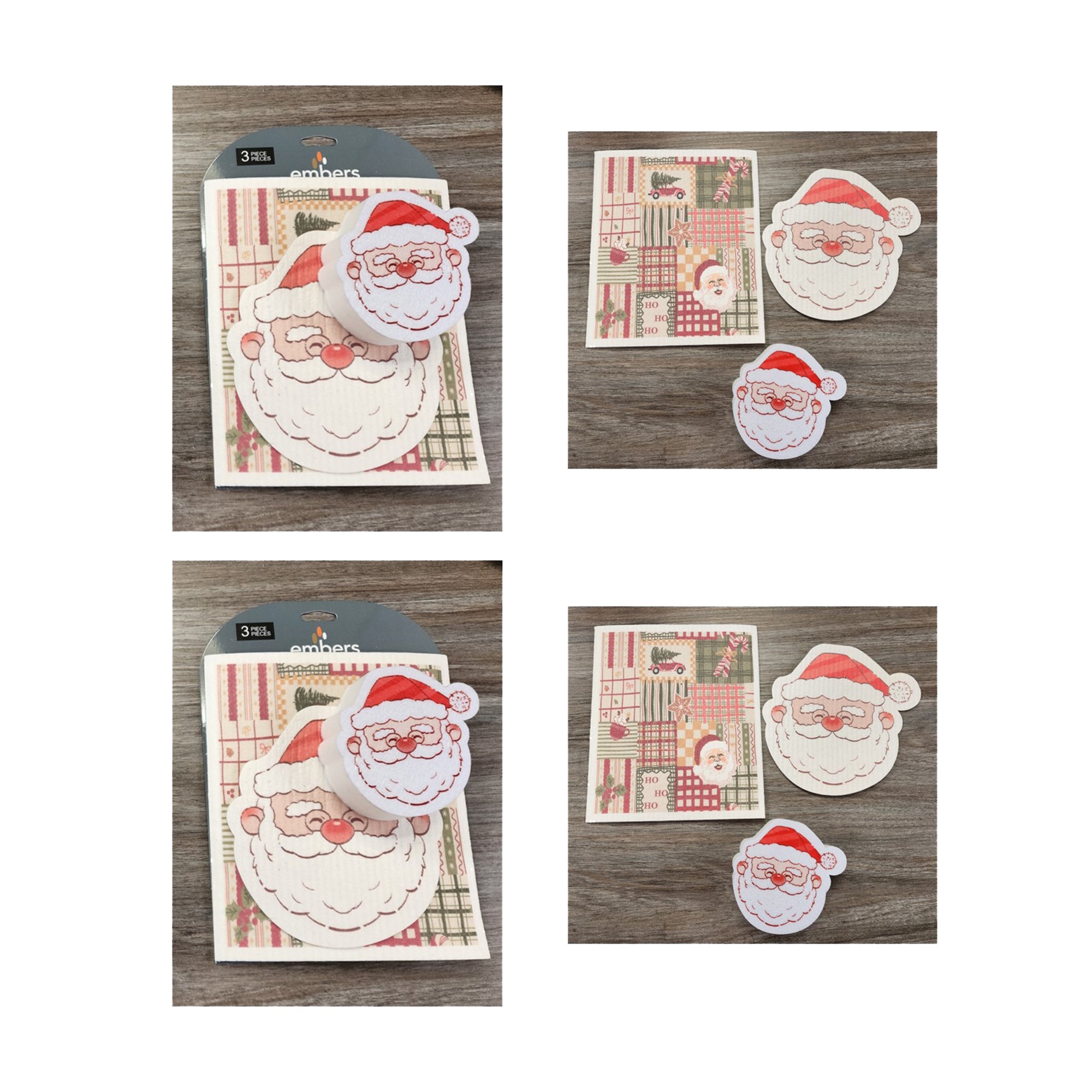 3 Piece Cleaning Set Dish Cloth & Sponge Santa, Christmas, Kitchen Towel, Holiday Decor- Set of 2