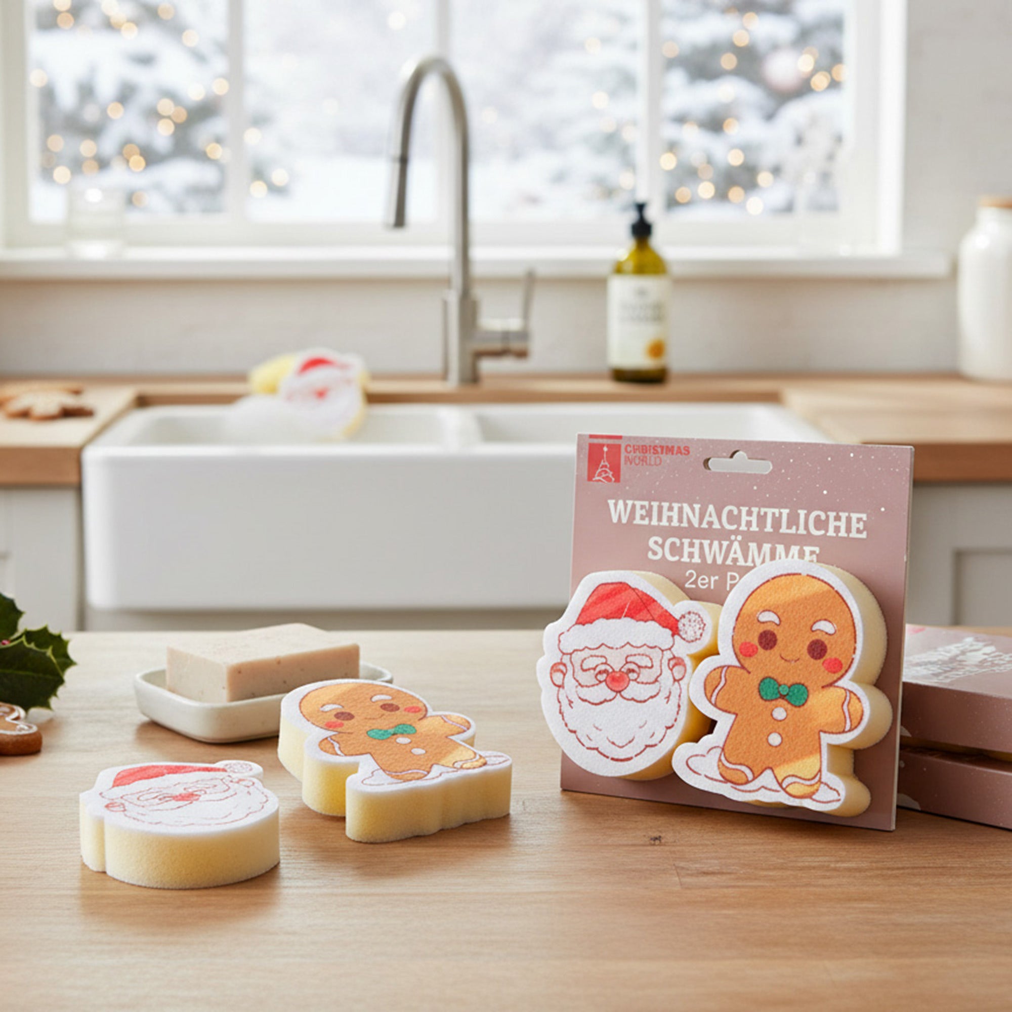 Kitchen Sponge Santa & Gingerbread 2 Piece, Christmas, Holiday Decor- Set of 4