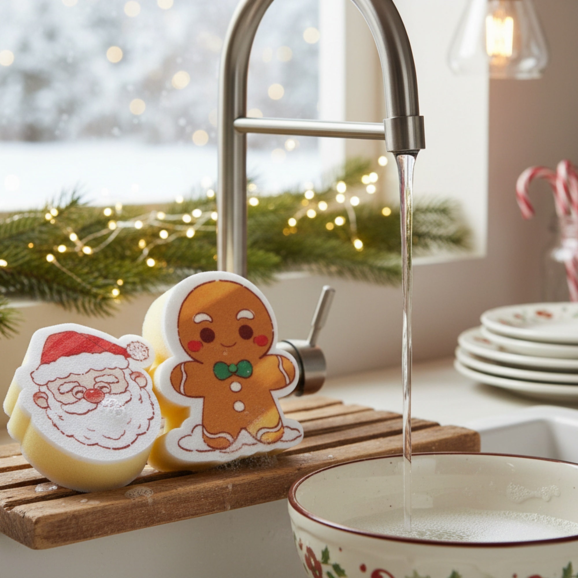 Kitchen Sponge Santa & Gingerbread 2 Piece, Christmas, Holiday Decor- Set of 4