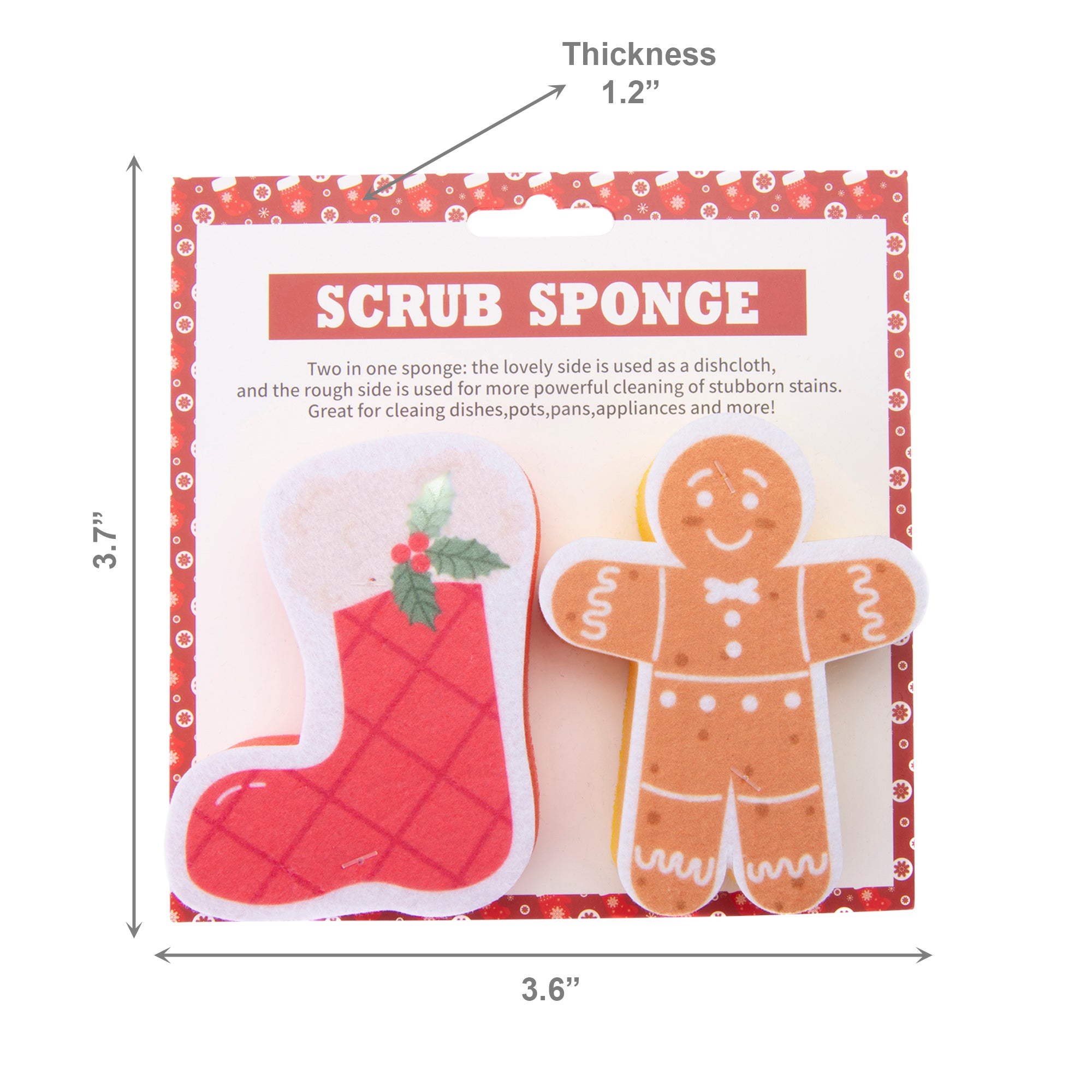 Kitchen Sponge Sock & Gingerbread 2 Piece, Christmas, Holiday Decor- Set of 4