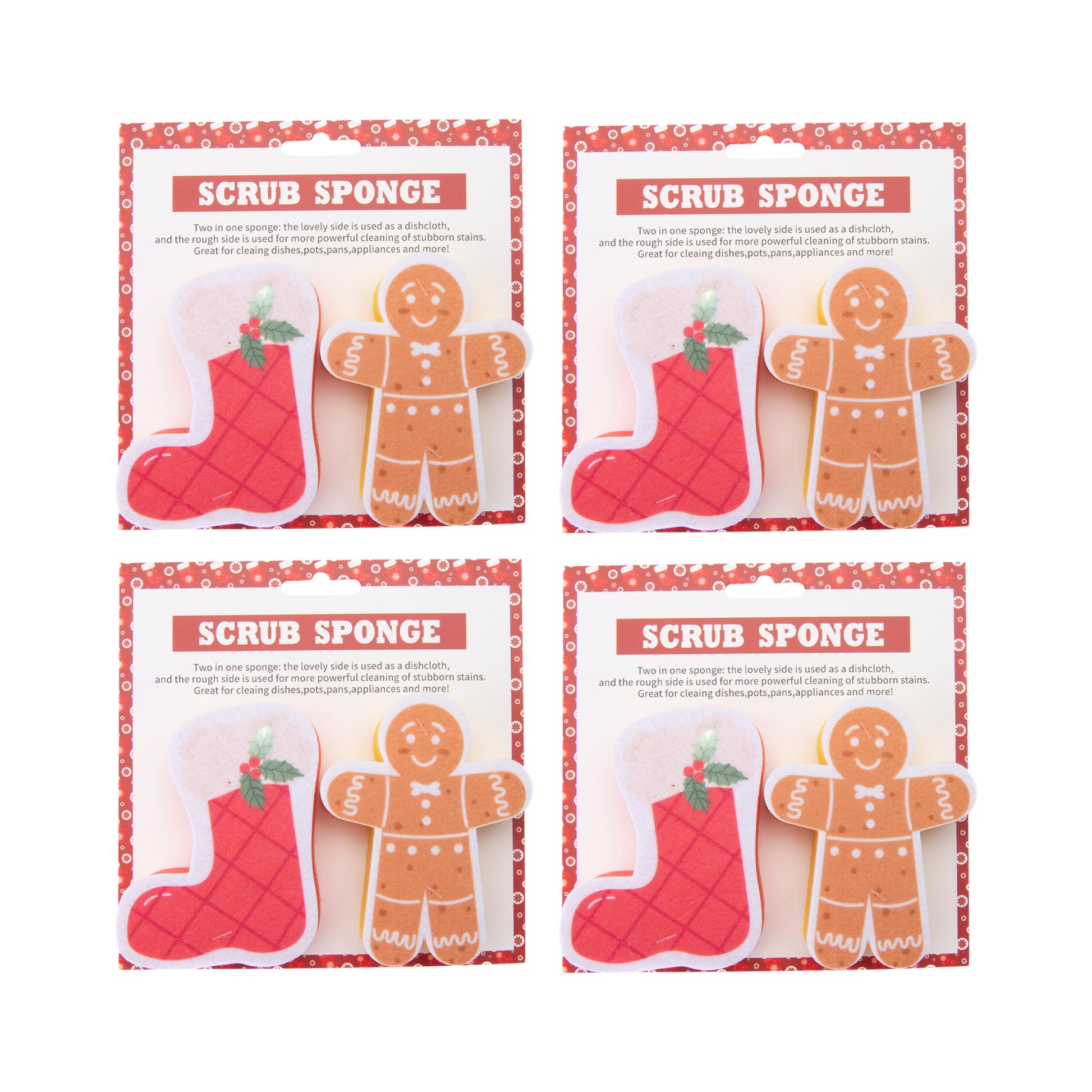 Kitchen Sponge Sock & Gingerbread 2 Piece, Christmas, Holiday Decor- Set of 4