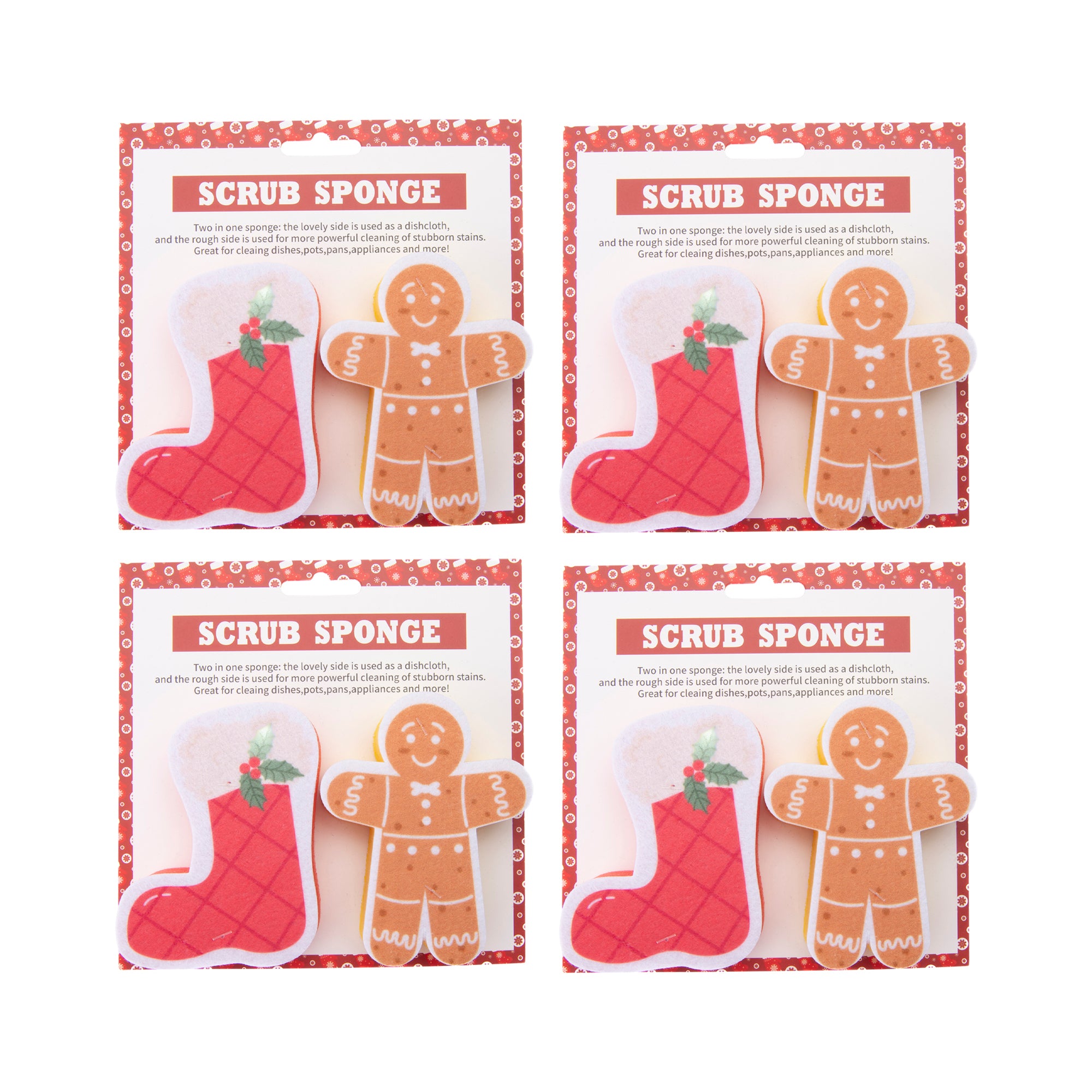 Kitchen Sponge Sock & Gingerbread 2 Piece, Christmas, Holiday Decor- Set of 4