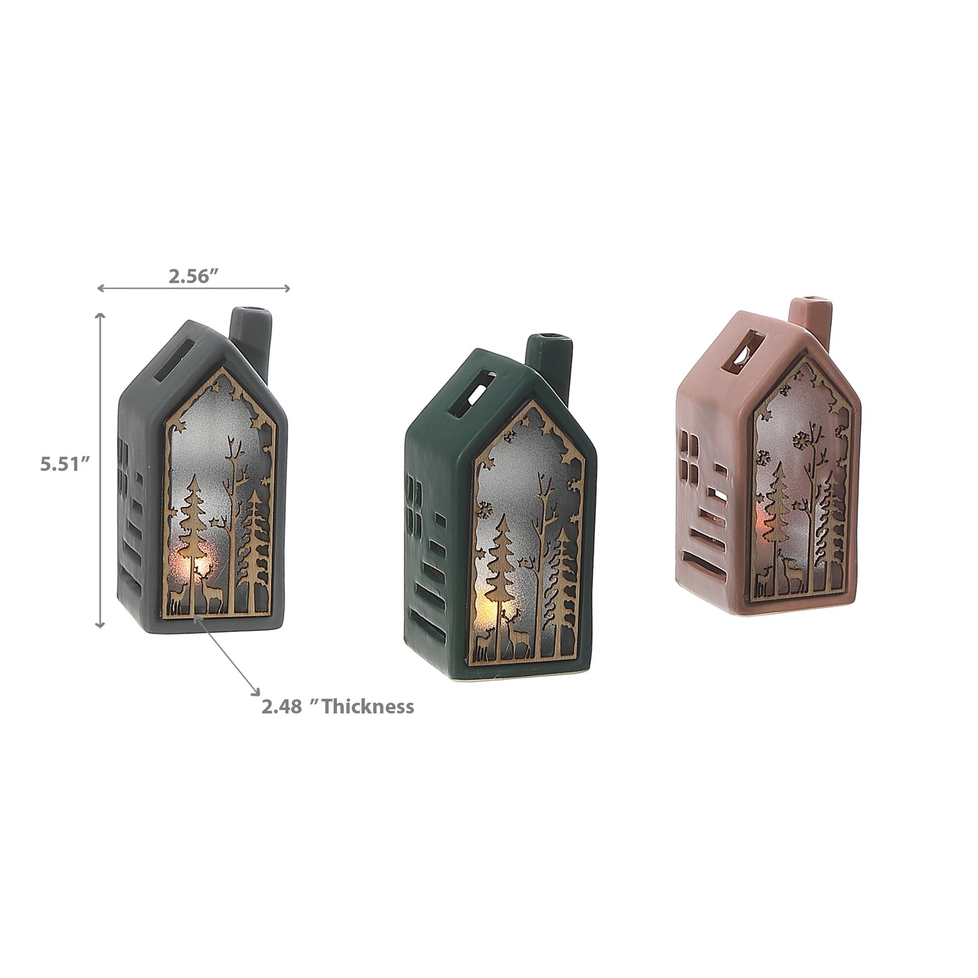 LED Wooden House Shape with Scenic Christmas Ornament Set of 3 – Holiday Table Decor, LED Christmas Decoration