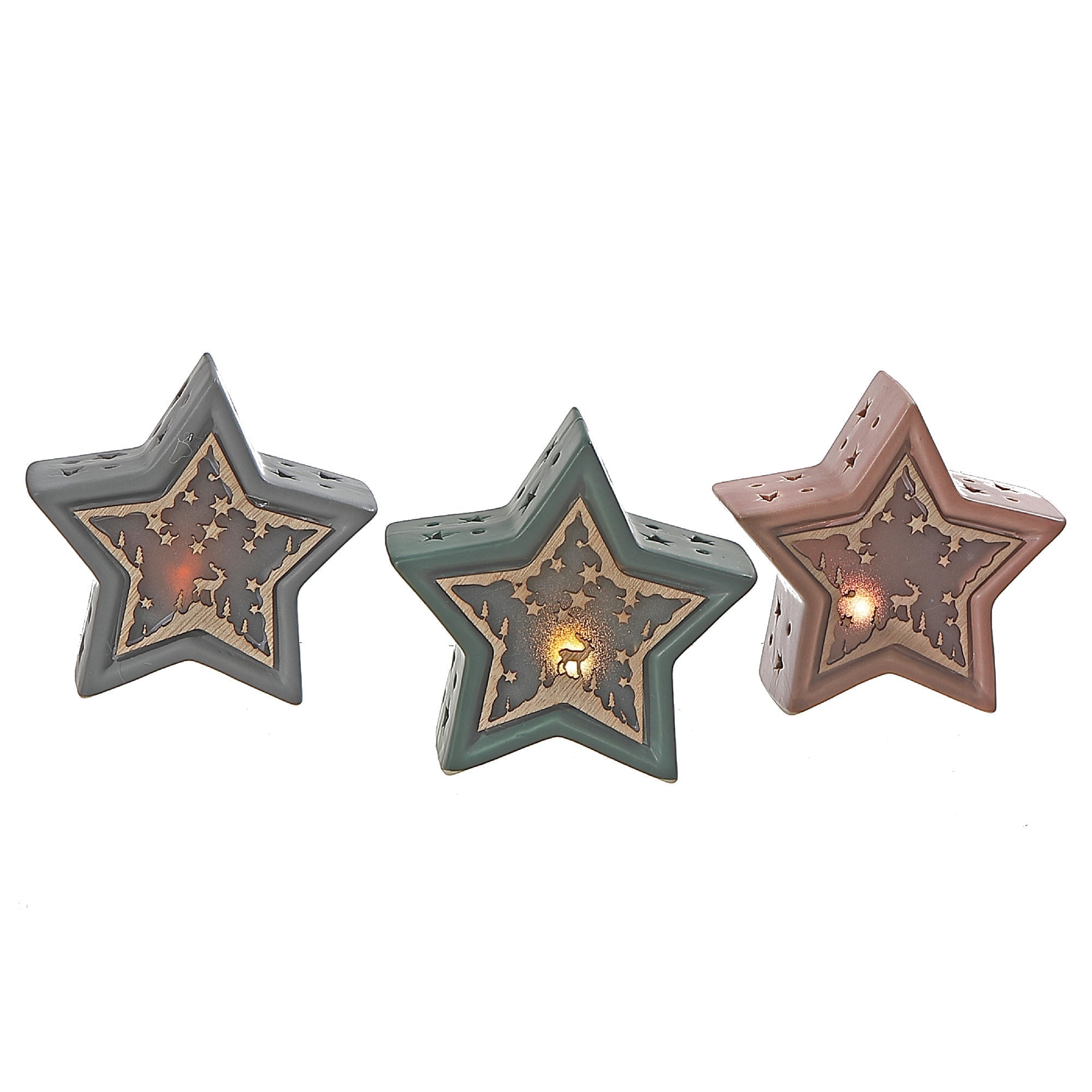 LED Star with Wooden Scenic Set of 3 – Christmas Holiday Decoration