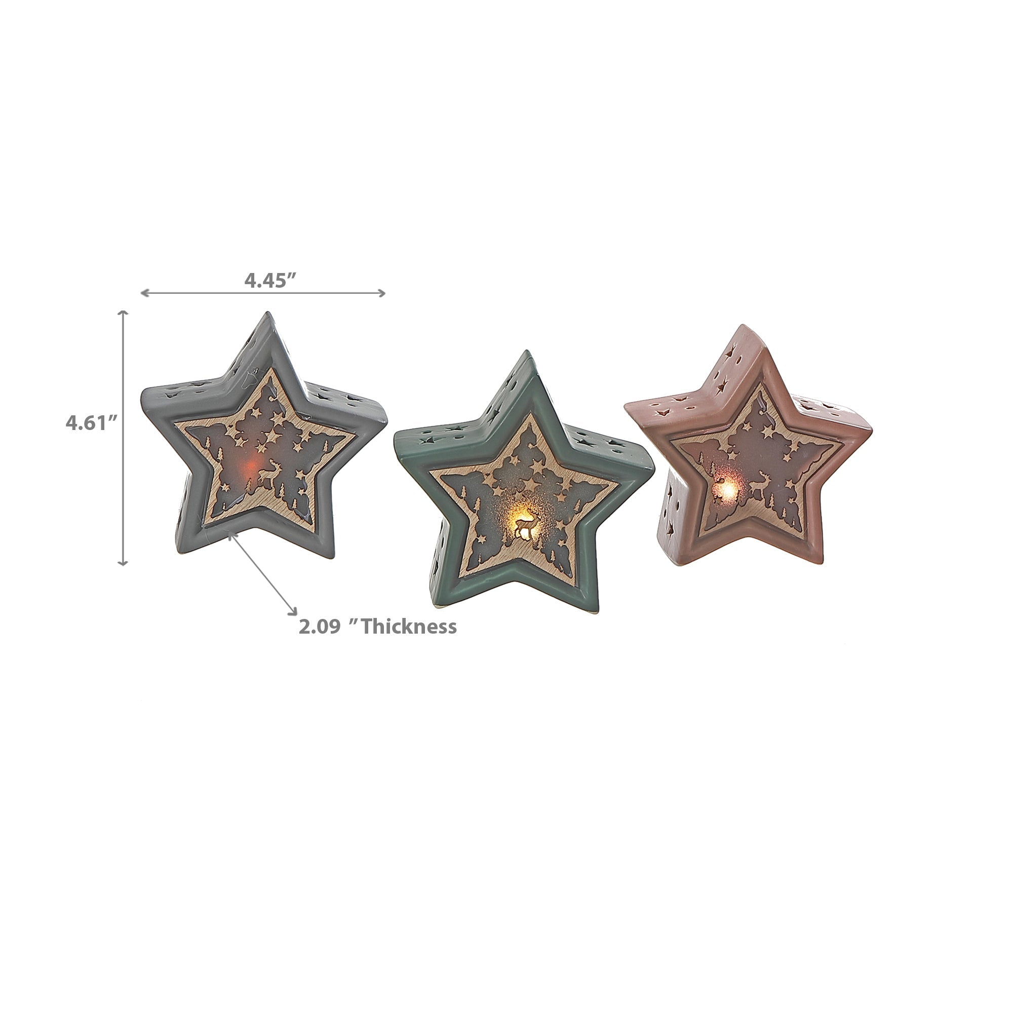 LED Star with Wooden Scenic Set of 3 – Christmas Holiday Decoration
