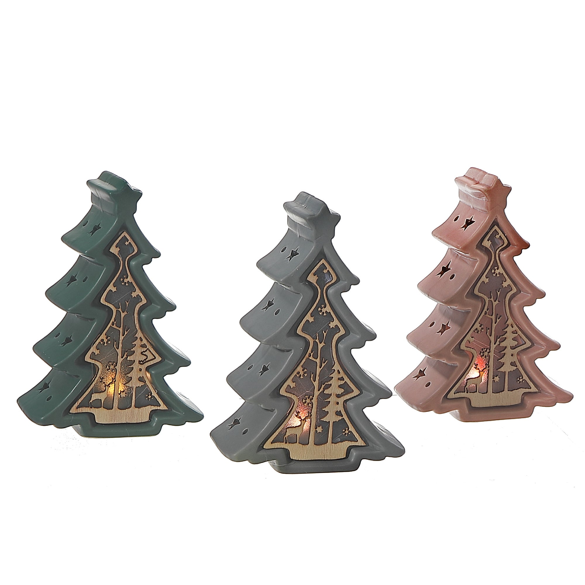 LED Christmas Tree with Wooden Scenic Set of 3 – Holiday Decor