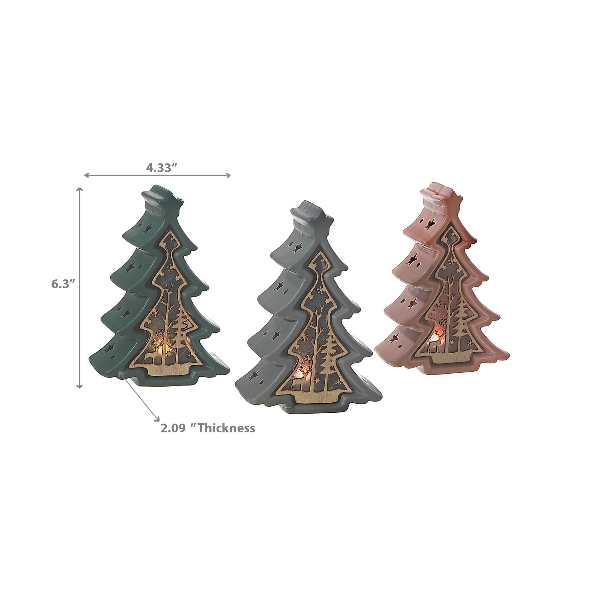 LED Christmas Tree with Wooden Scenic Set of 3 – Holiday Decor
