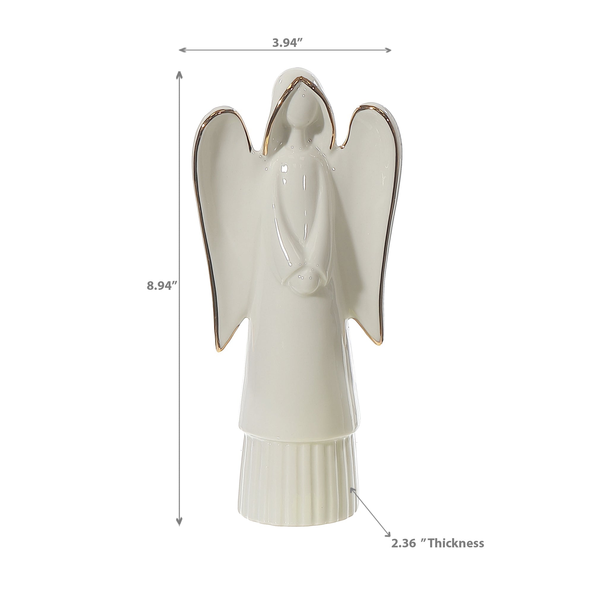 Shiny White Angel Figurine, Christmas Angel Decor, Holiday Tabletop Decoration Large