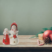 Lighted Double Snowman Decoration, Christmas Snowman Figurine, Holiday Tabletop Decor