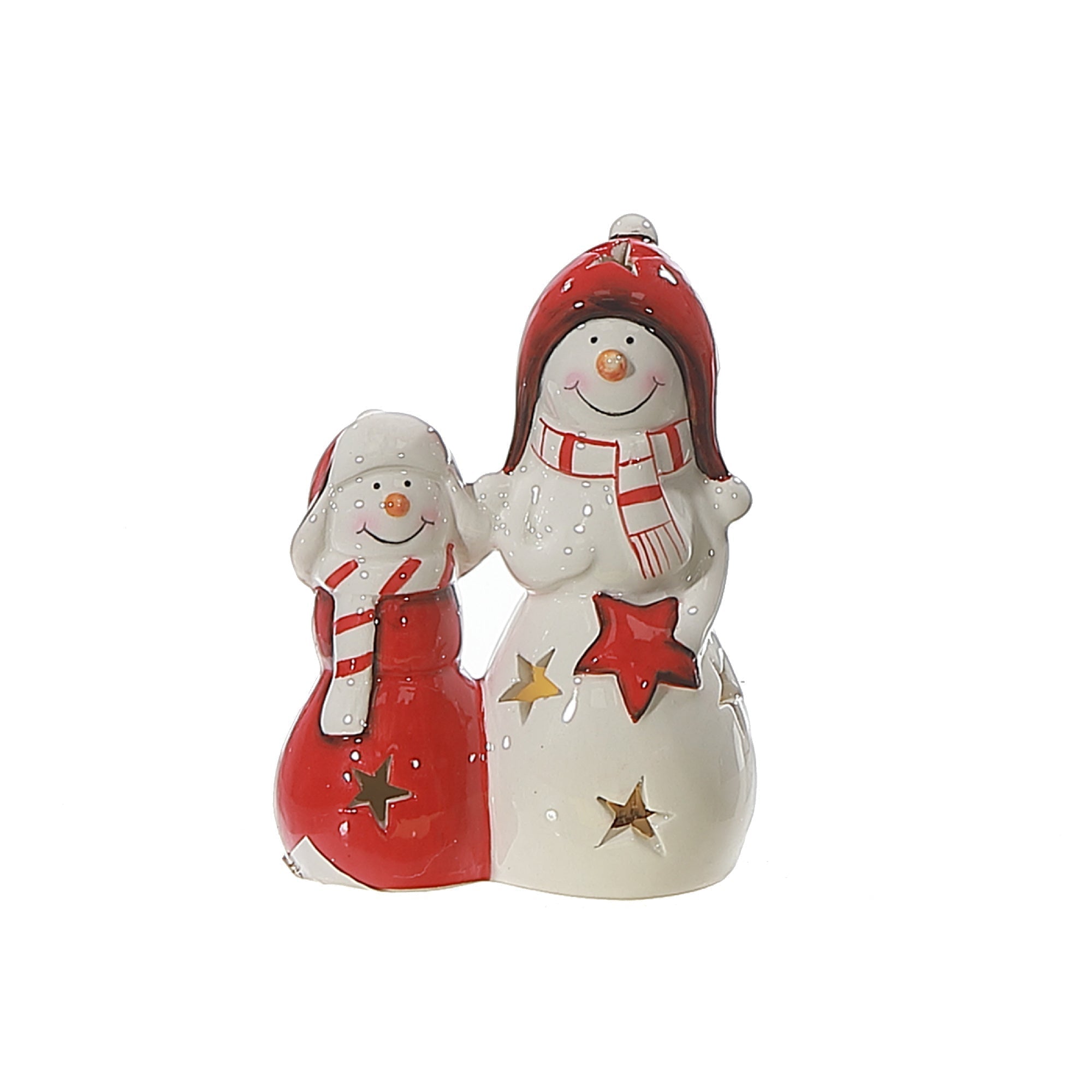 Lighted Double Snowman Decoration, Christmas Snowman Figurine, Holiday Tabletop Decor