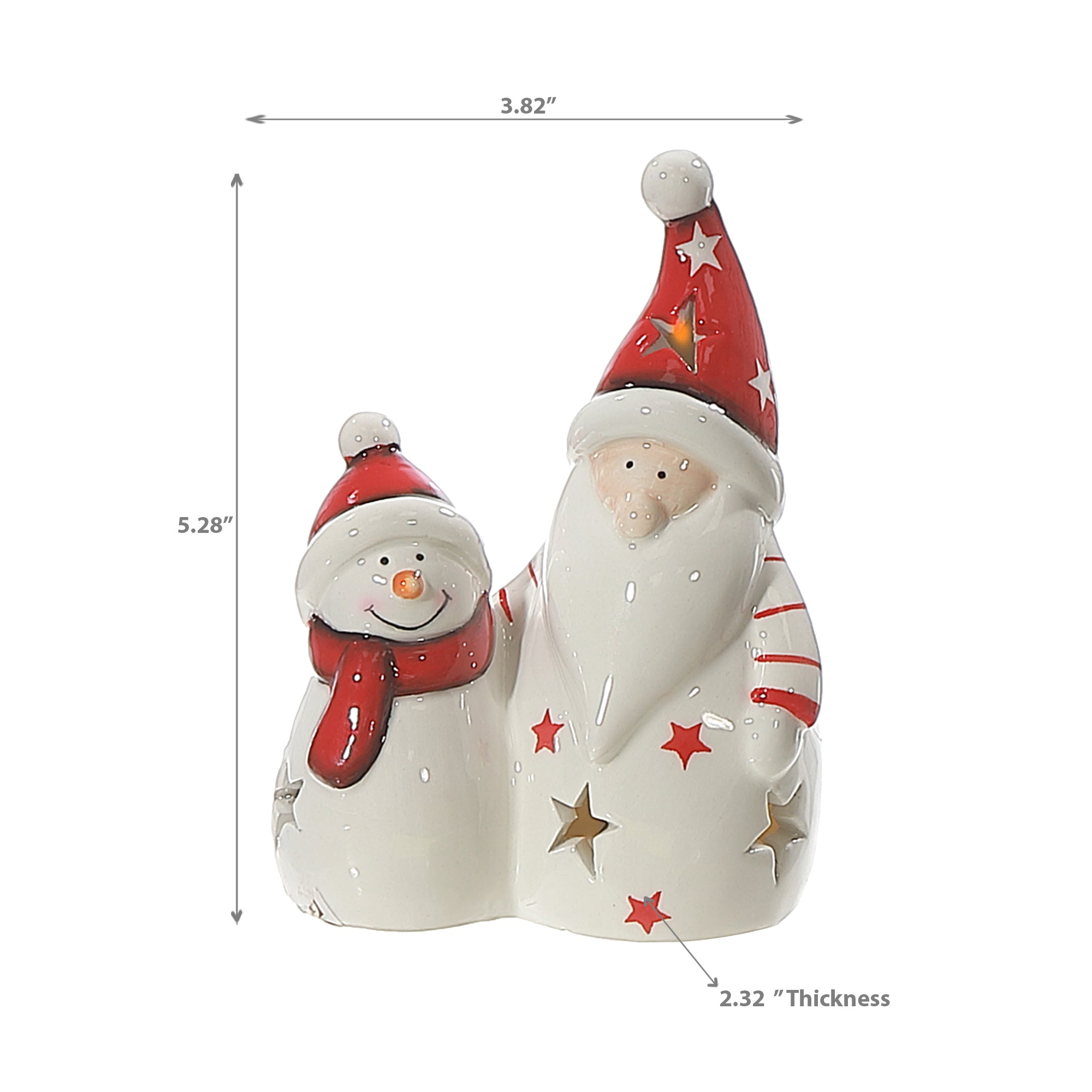 Lighted Snowman And Santa Figurine, Christmas Holiday Decoration, Winter Tabletop Decor