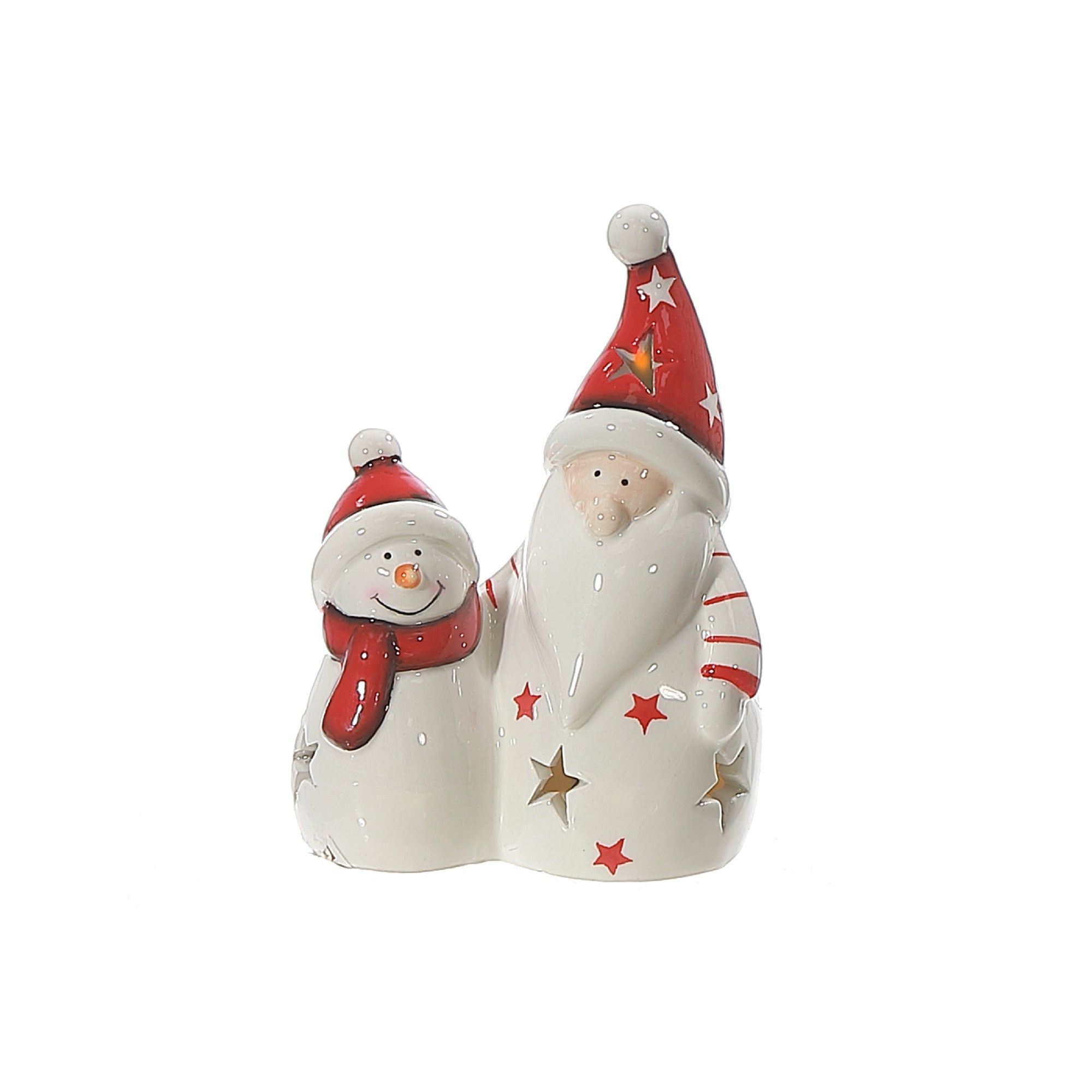 Lighted Snowman And Santa Figurine, Christmas Holiday Decoration, Winter Tabletop Decor